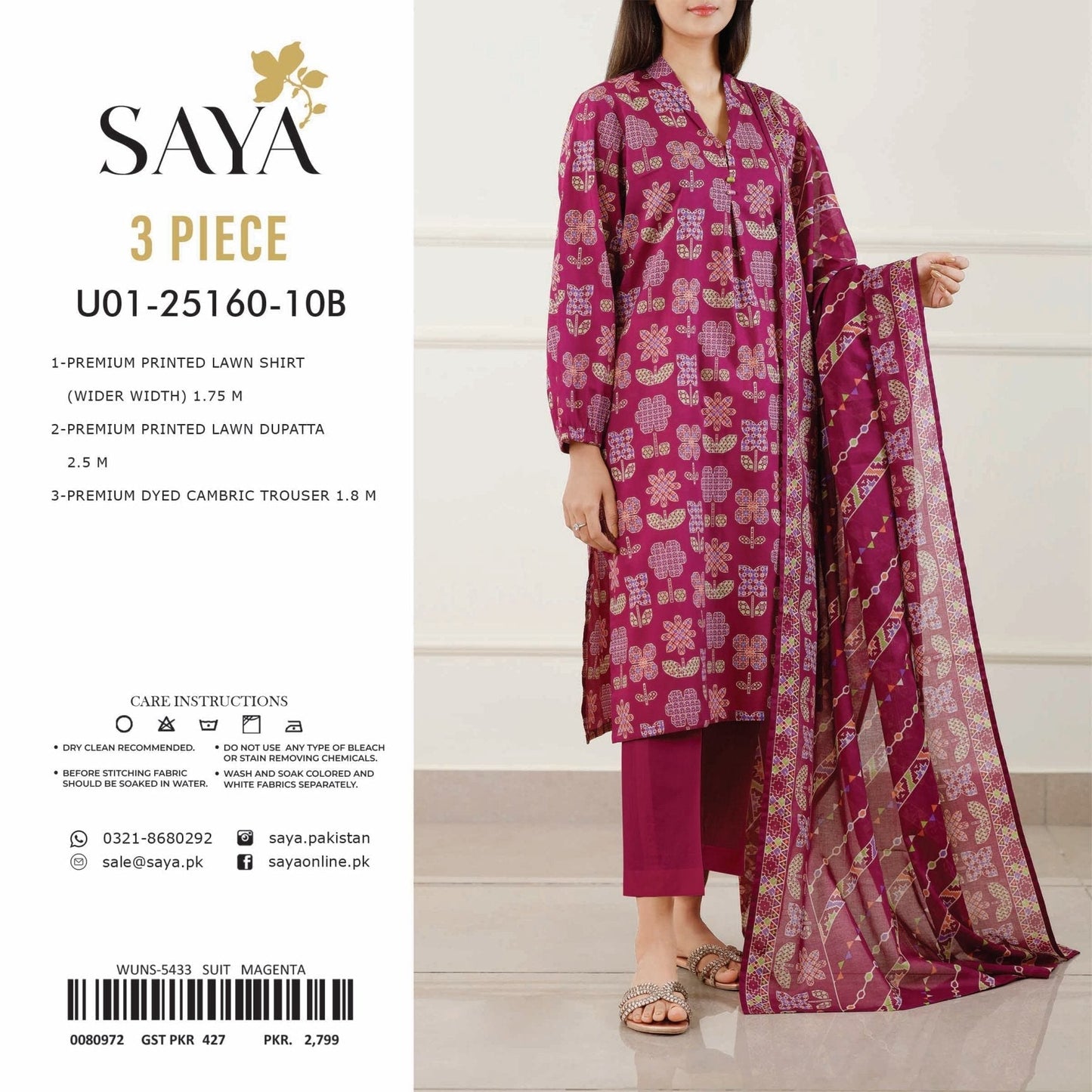 ORIGINAL SAYA BRAND VOL-4 P PRINTED LAWN (Set -Pack Of 5 Suits ) Category A Market Boy