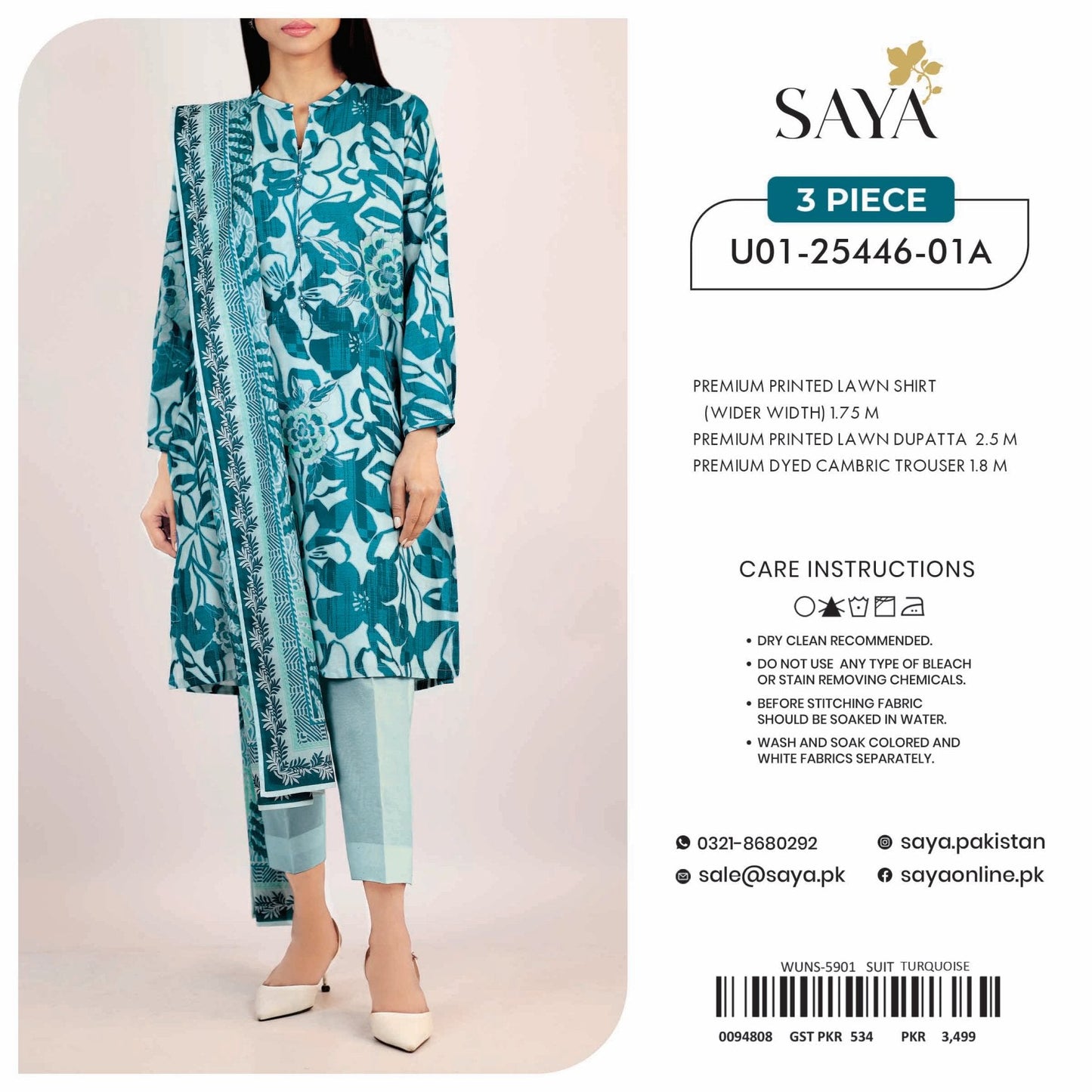 ORIGINAL BRAND SAYA 3 PIECE PRINTED LAWN 4 SUITS A