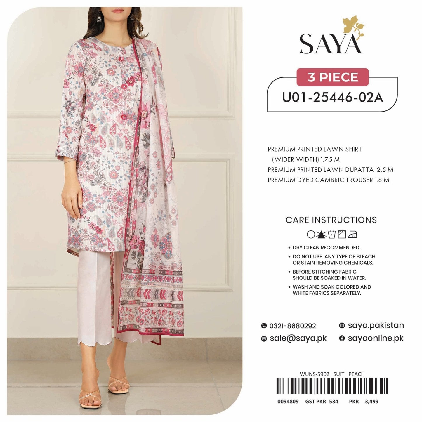 ORIGINAL BRAND SAYA 3 PIECE PRINTED LAWN 4 SUITS A