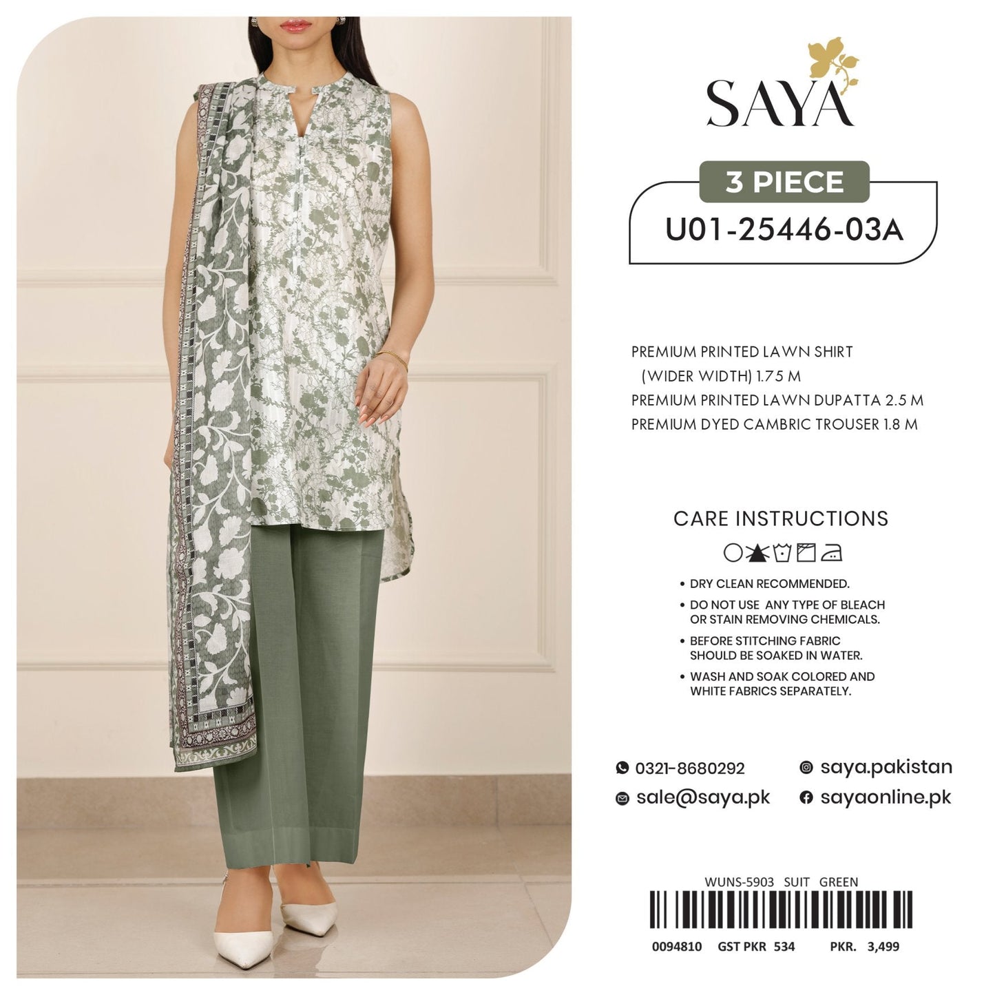 ORIGINAL BRAND SAYA 3 PIECE PRINTED LAWN 4 SUITS A