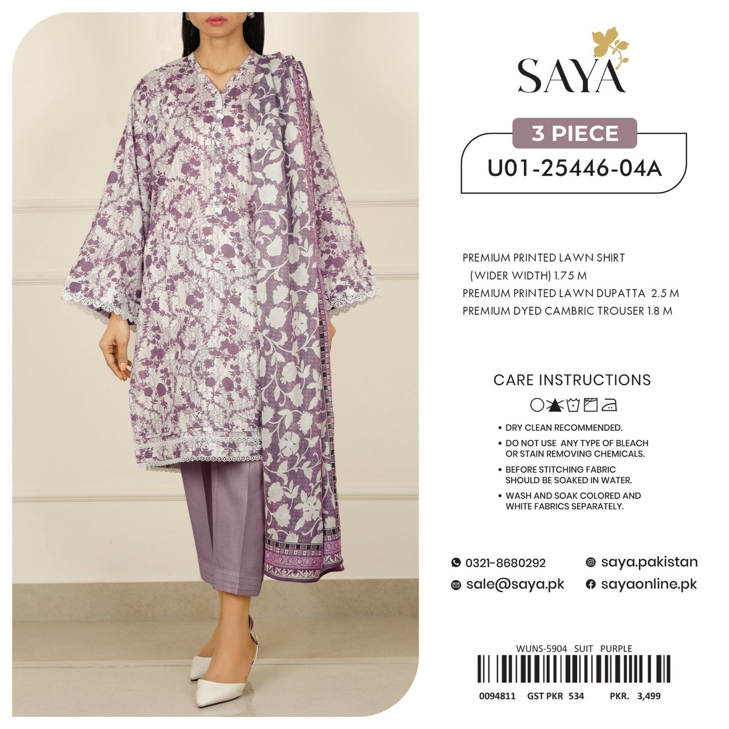 ORIGINAL BRAND SAYA 3 PIECE PRINTED LAWN 7 SUITS
