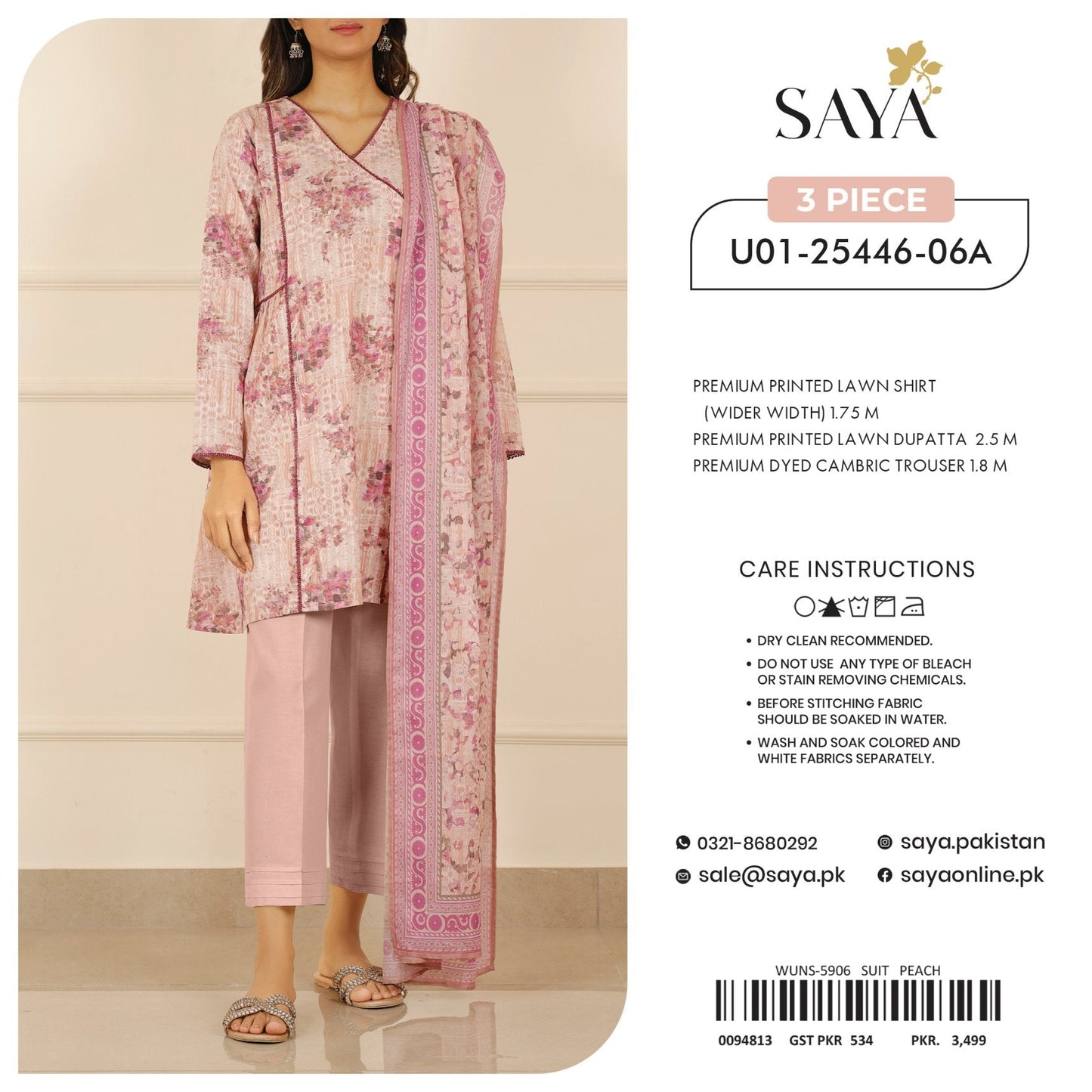 ORIGINAL BRAND SAYA 3 PIECE PRINTED LAWN 7 SUITS
