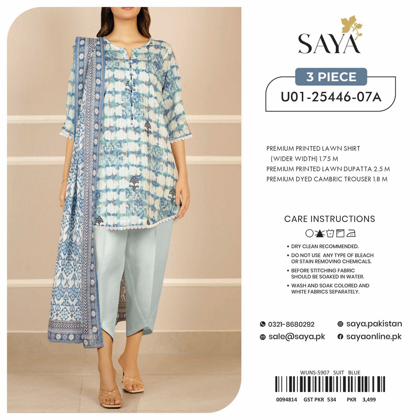 ORIGINAL BRAND SAYA 3 PIECE PRINTED LAWN 4 SUITS B