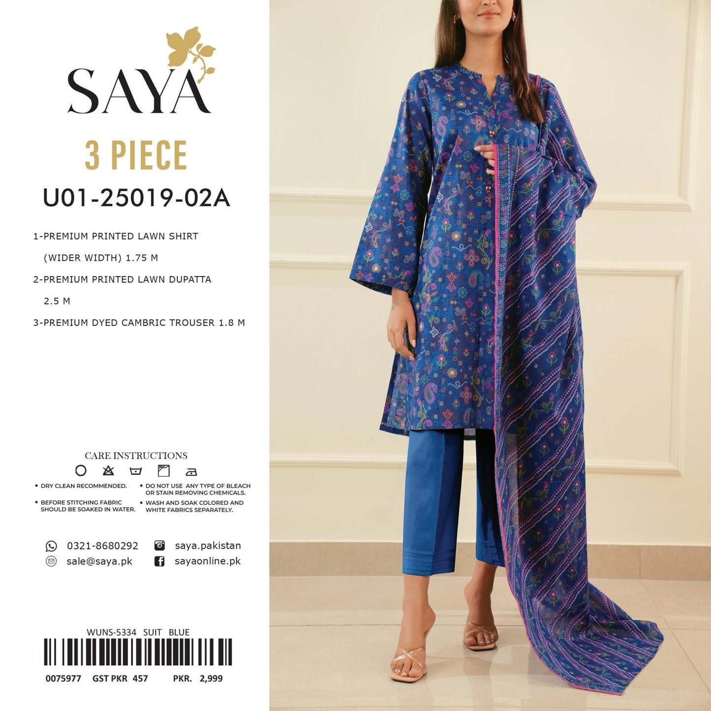 Saya Printed Lawn 3-PC (Set -Pack Of 4 Suits ) Category A Market Boy