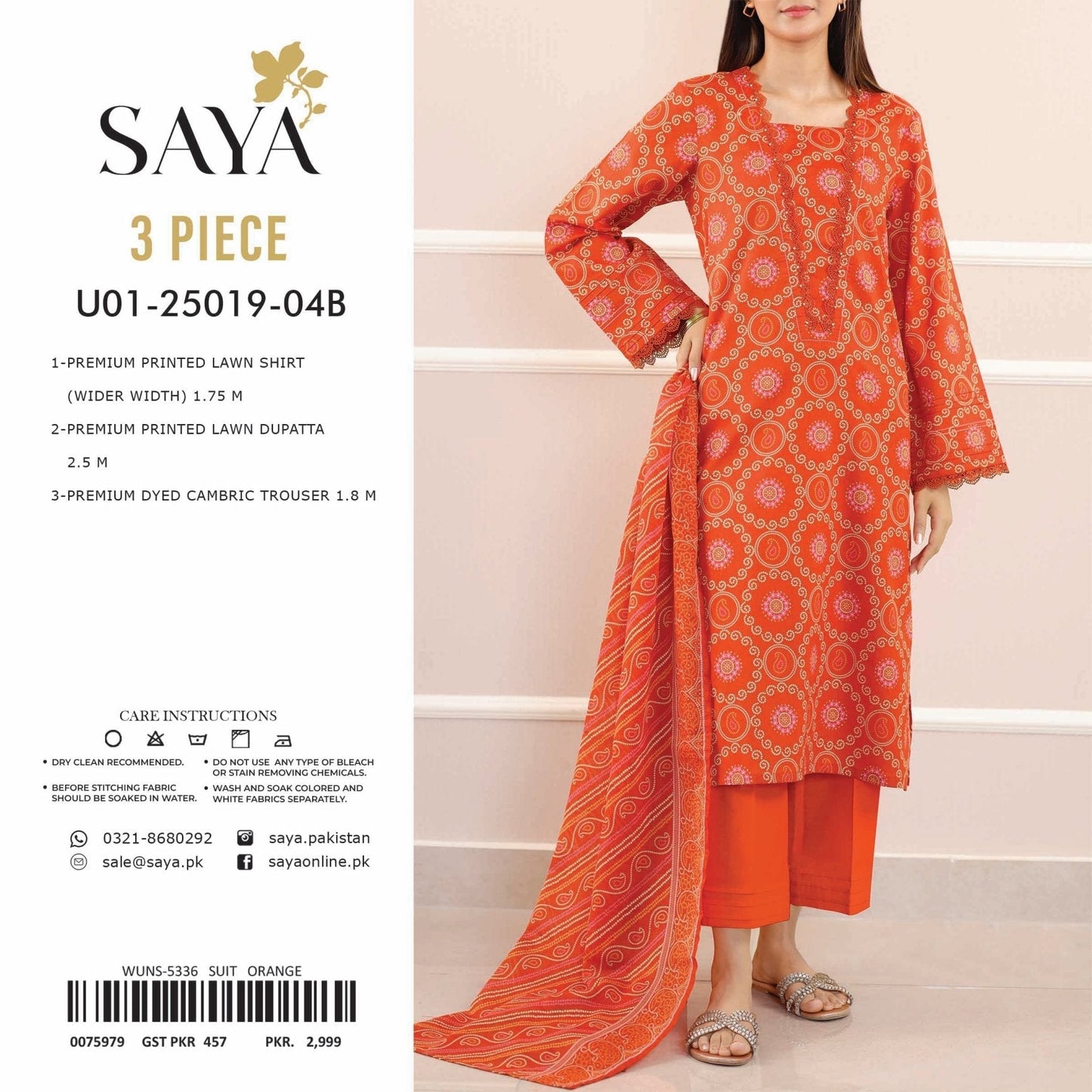 Saya Printed Lawn 3-PC (Set -Pack Of 4 Suits ) Category A Market Boy