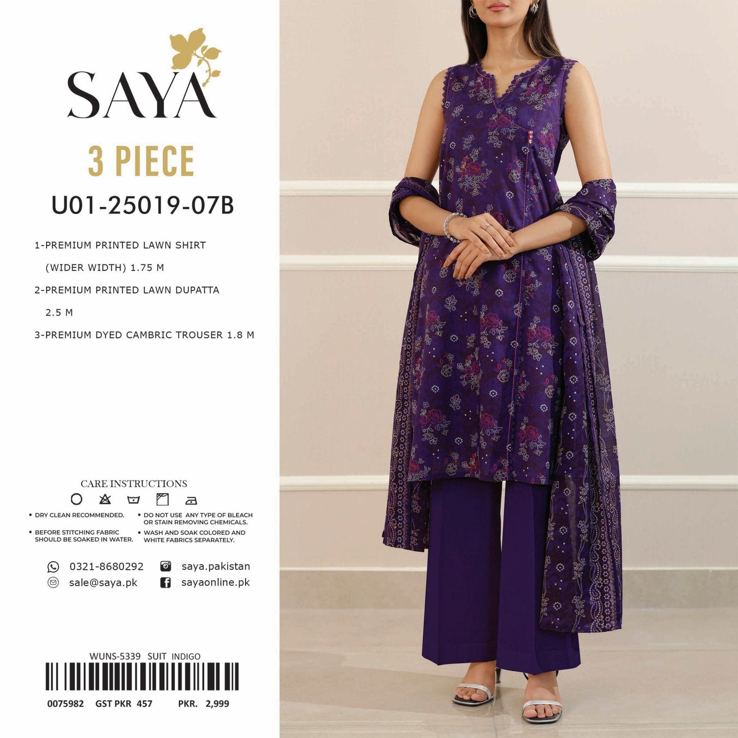 Saya Printed Lawn 3-PC (Set -Pack Of 4 Suits ) Category A Market Boy