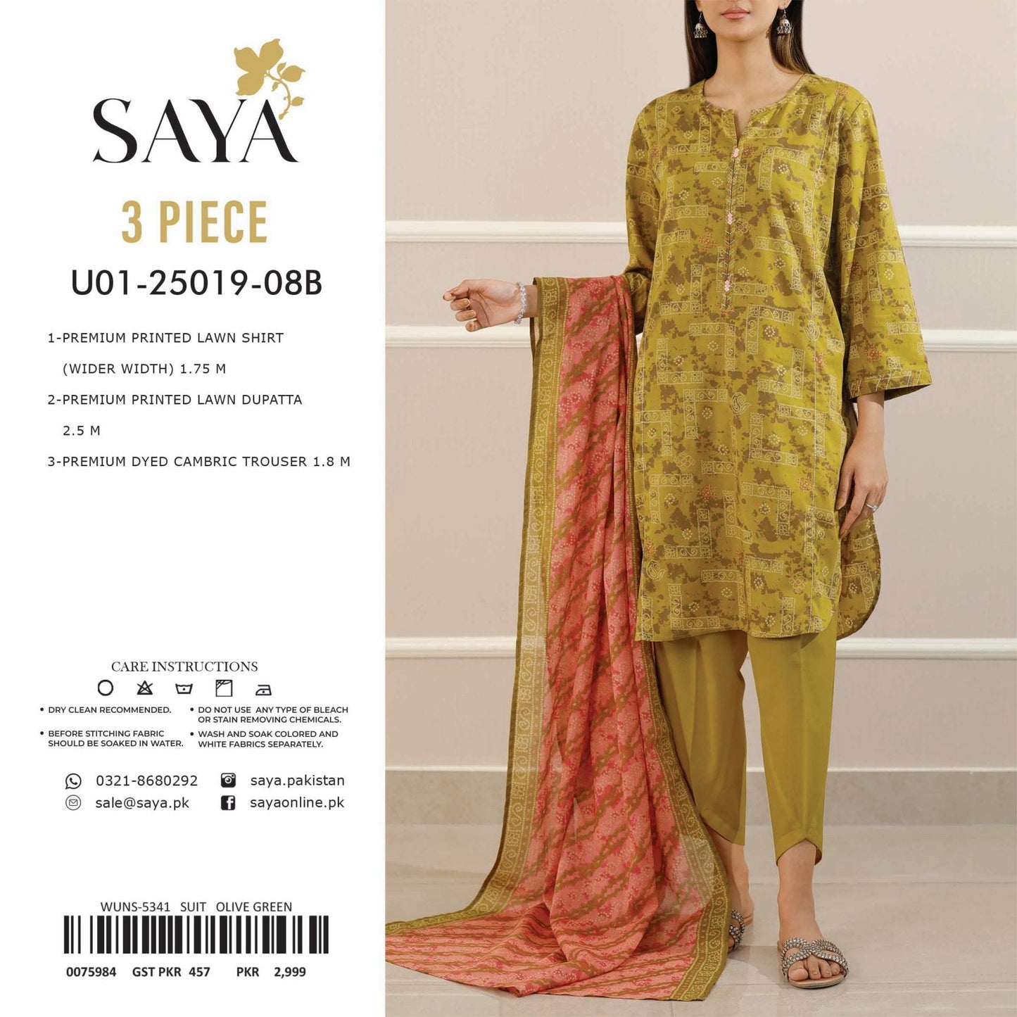 Saya Printed Lawn 3-PC (Set -Pack Of 4 Suits ) Category A Market Boy