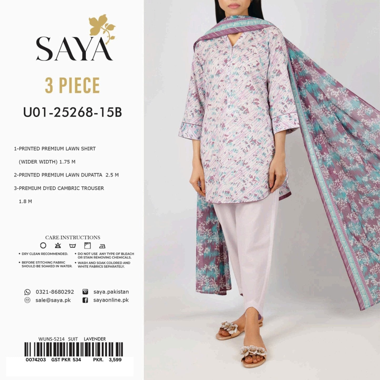 Saya Printed Lawn 3-PC (Set -Pack Of 5 Suits ) Category B Market Boy