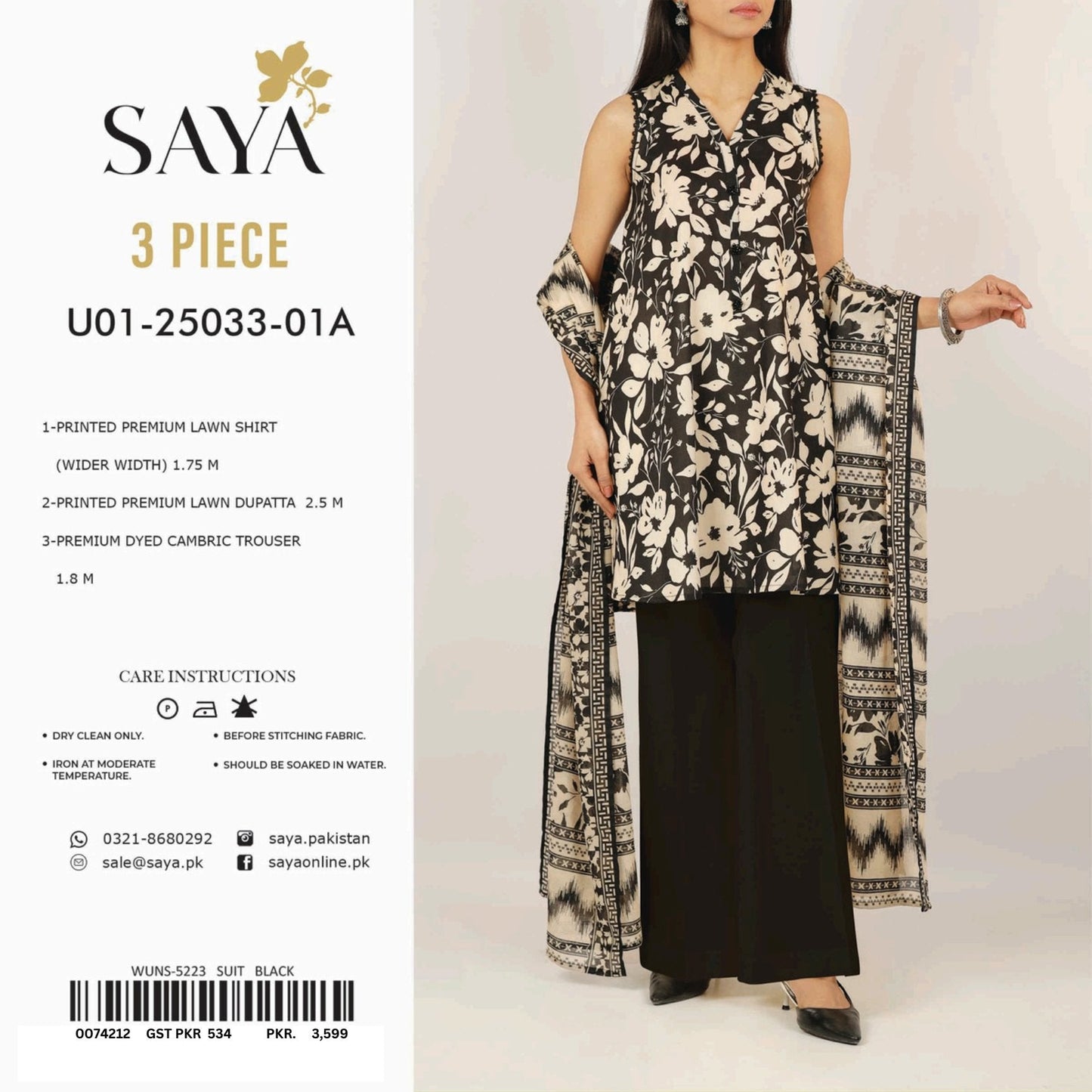 Saya Printed Lawn 3-PC (Set -Pack Of 5 Suits ) Category A Market Boy