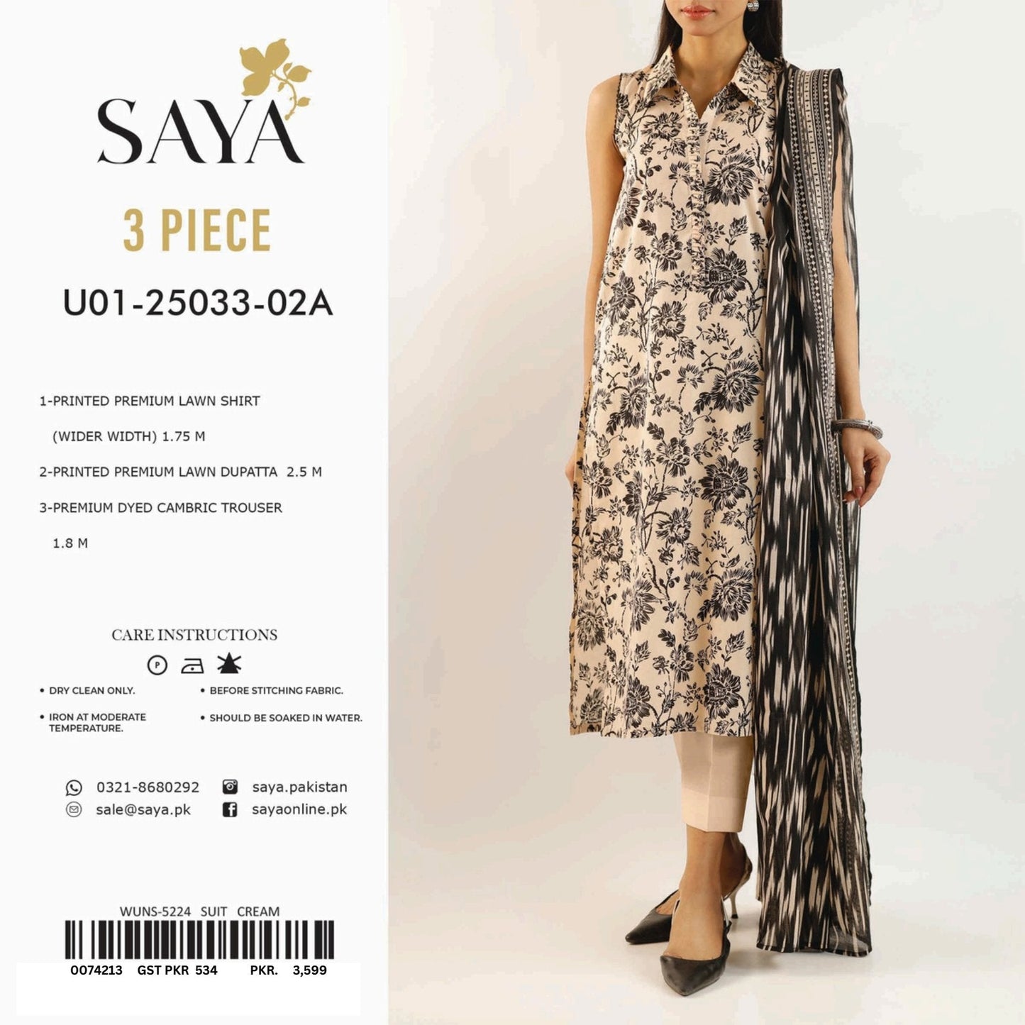 Saya Printed Lawn 3-PC (Set -Pack Of 5 Suits ) Category B Market Boy