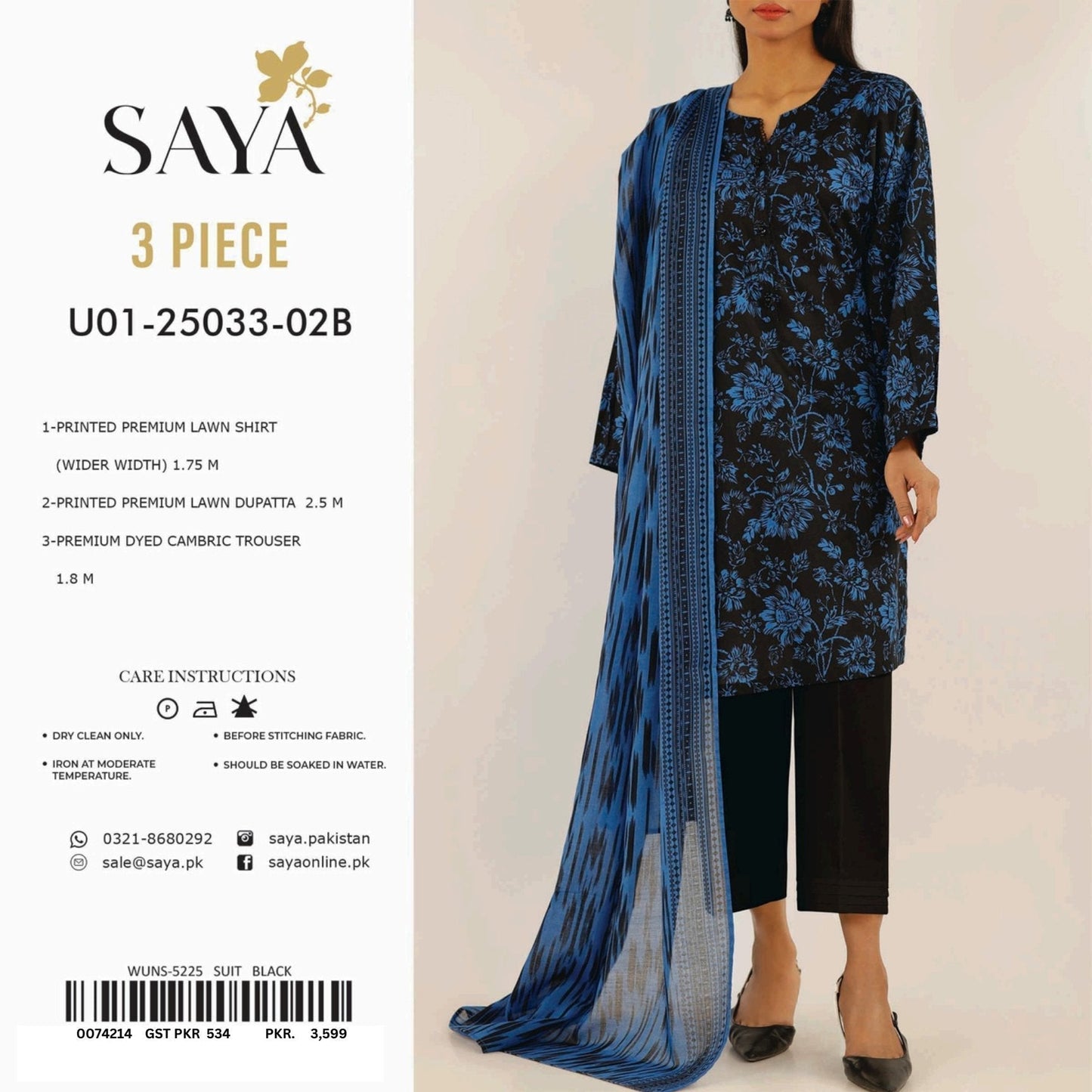 Saya Printed Lawn 3-PC (Set -Pack Of 5 Suits ) Category B Market Boy