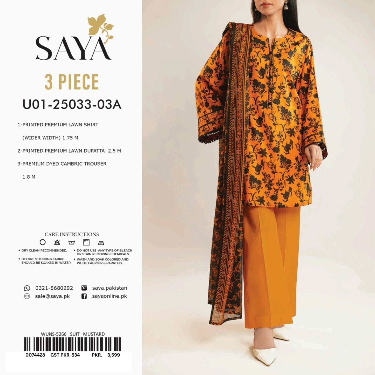 Saya Printed Lawn 3-PC (Set -Pack Of 5 Suits ) Category B Market Boy