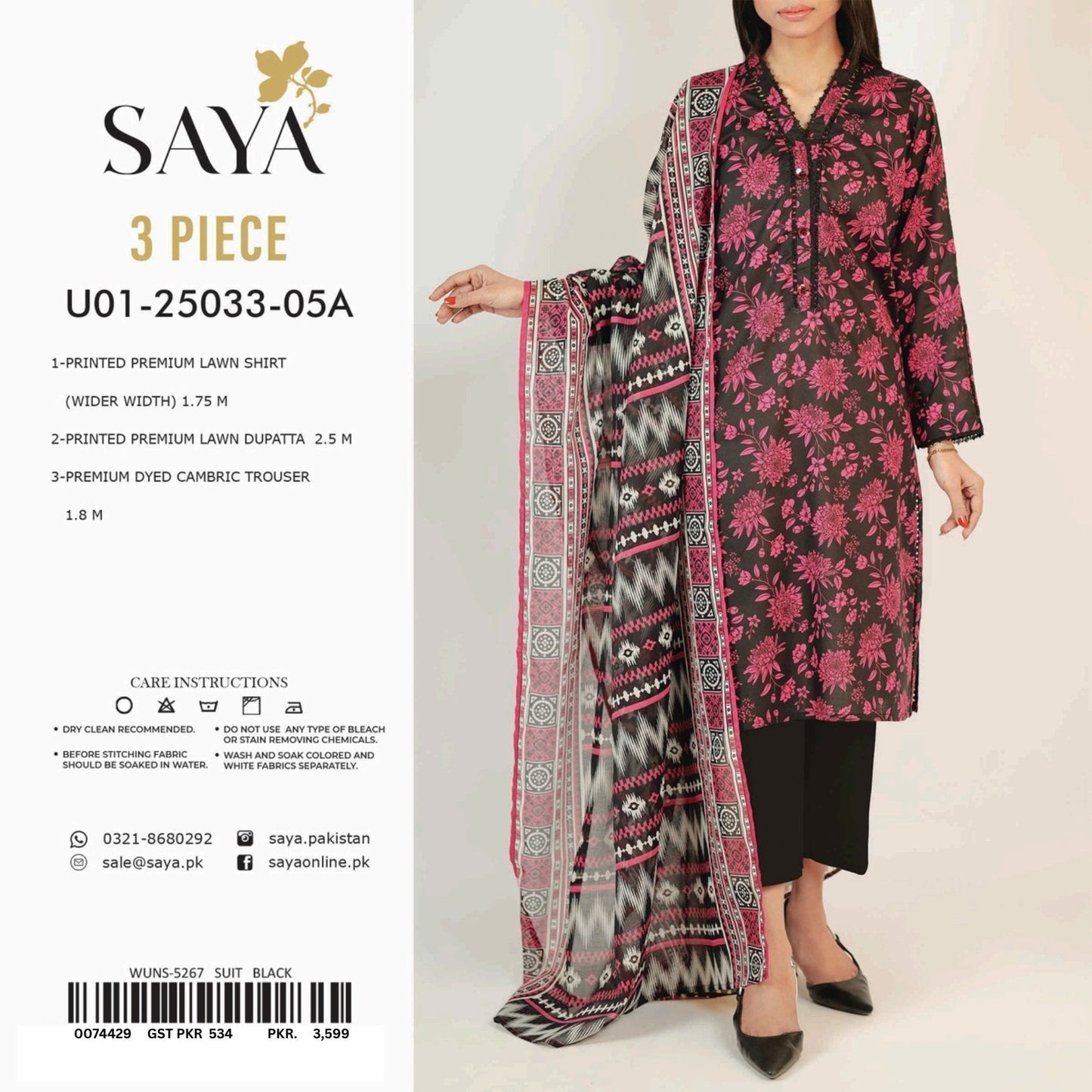 Saya Printed Lawn 3-PC (Set -Pack Of 5 Suits ) Category A Market Boy