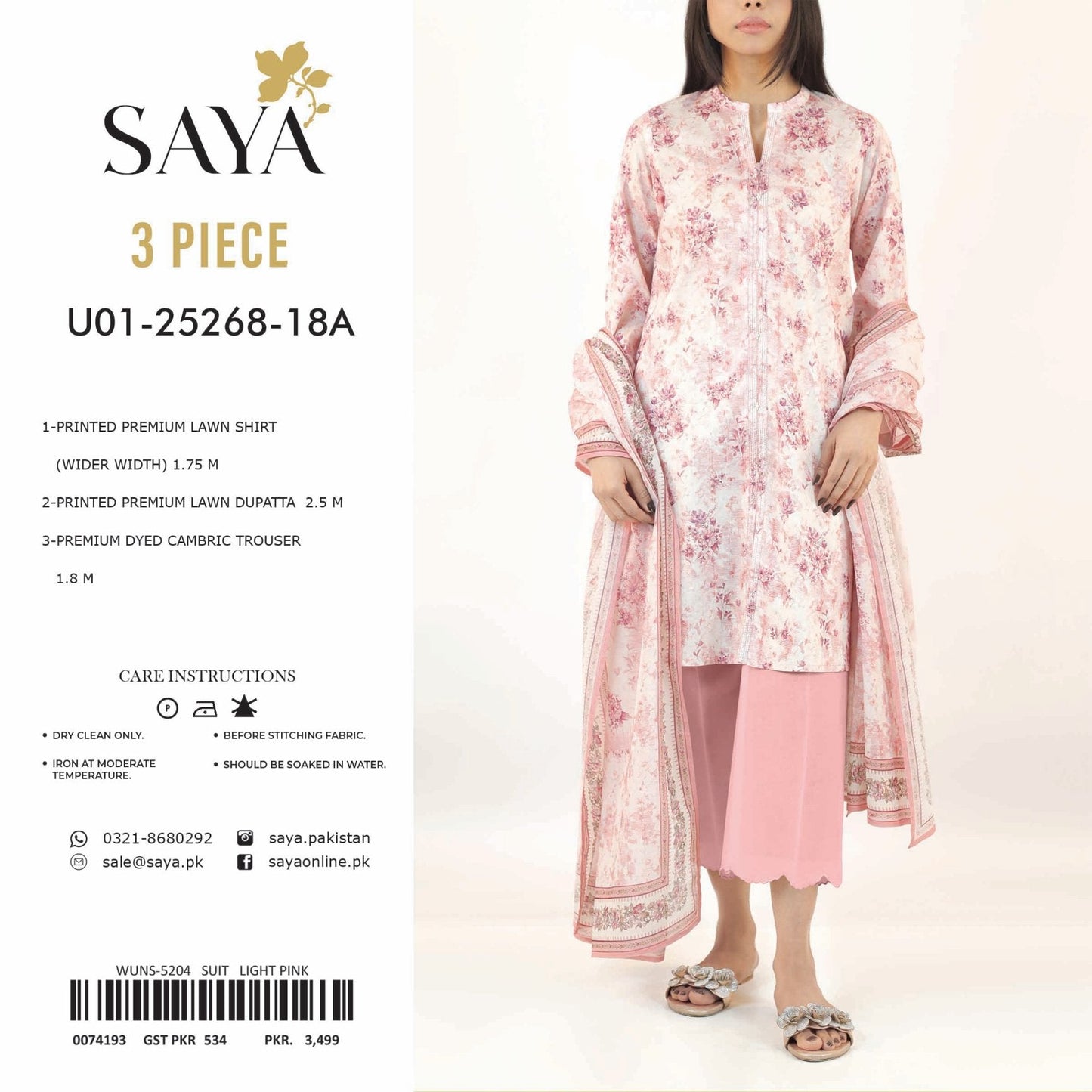 Saya Printed Lawn 3-PC English Design (Set -Pack Of 5 Suits )Category A Market Boy