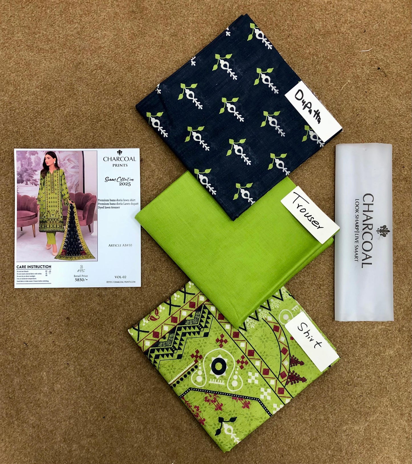 CHARCOAL DIGITAL PRINT BANA DORIA LAWN (Set -Pack of 5 Suits ) Category A Market Boy