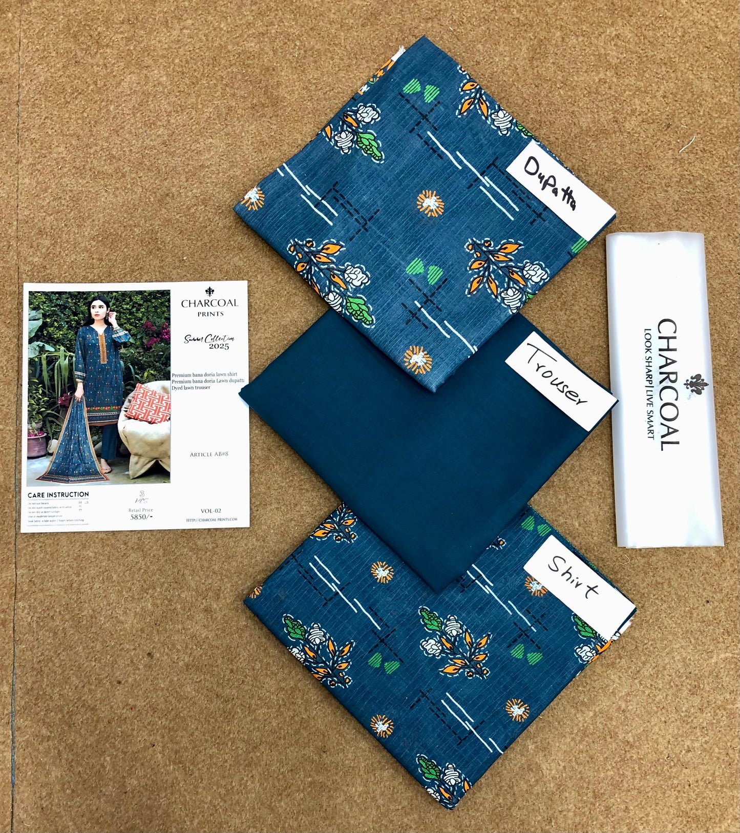 CHARCOAL DIGITAL PRINT BANA DORIA LAWN (Set -Pack of 5 Suits ) Category B Market Boy