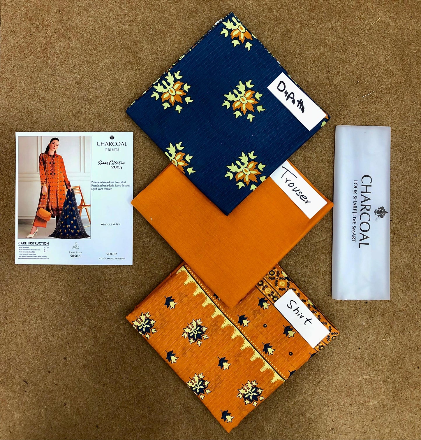 CHARCOAL DIGITAL PRINT BANA DORIA LAWN (Set -Pack of 5 Suits ) Category B Market Boy