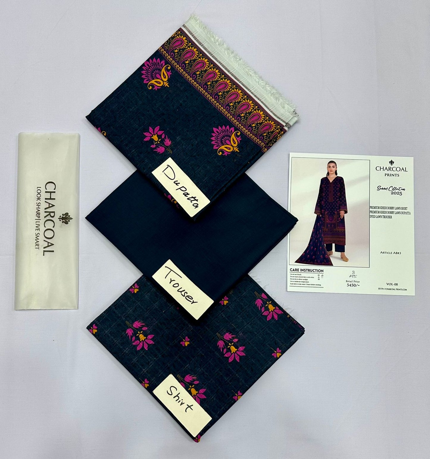 CHARCOAL PRINT DOBBY LAWN (Set -Pack Of 5 Suits ) Category B Market Boy