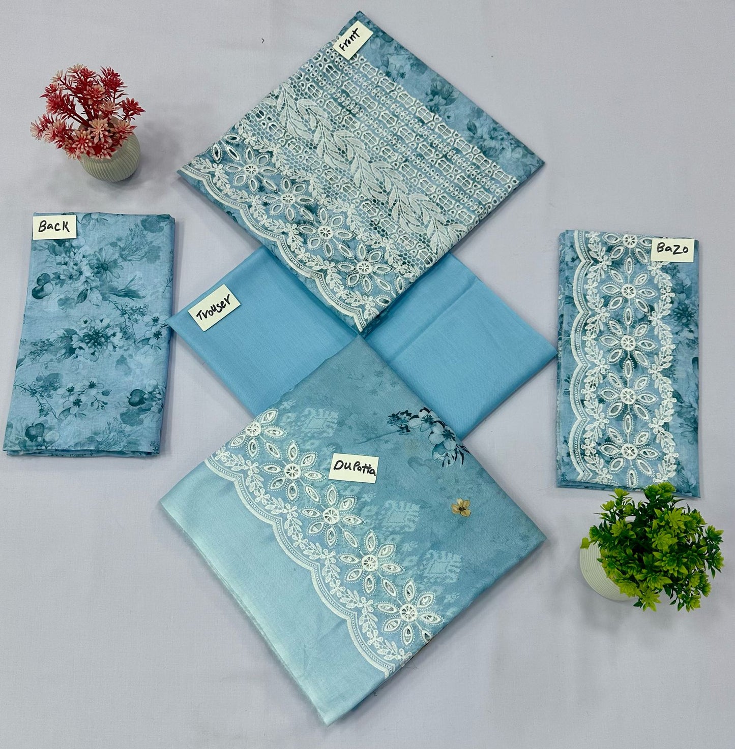 CHIKAN KARI 3 PIECE CUT WORK DUPATTA (Set -Pack Of 3 Suits ) Random Market Boy