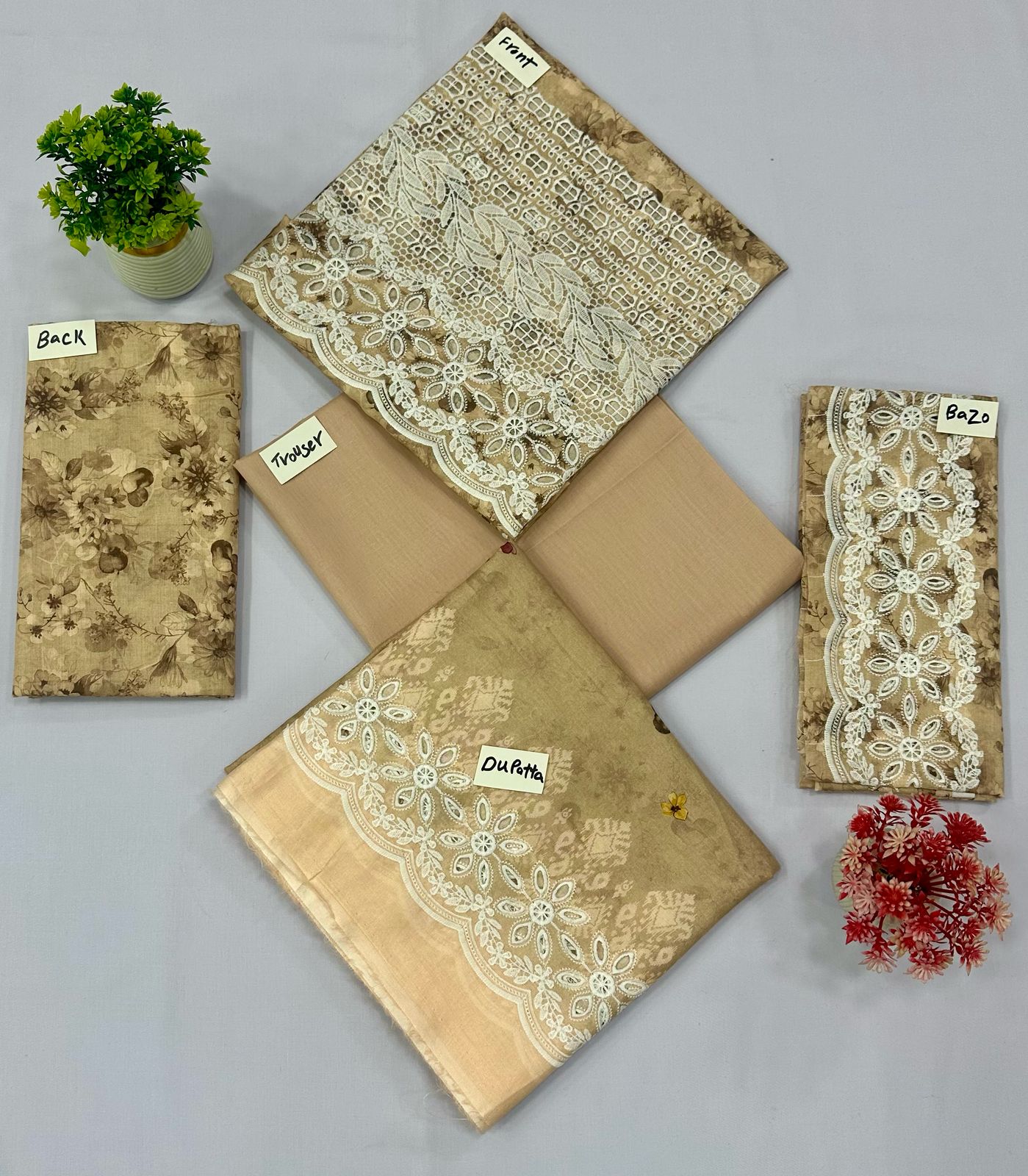 CHIKAN KARI 3 PIECE CUT WORK DUPATTA (Set -Pack Of 6 Suits ) Category B Market Boy