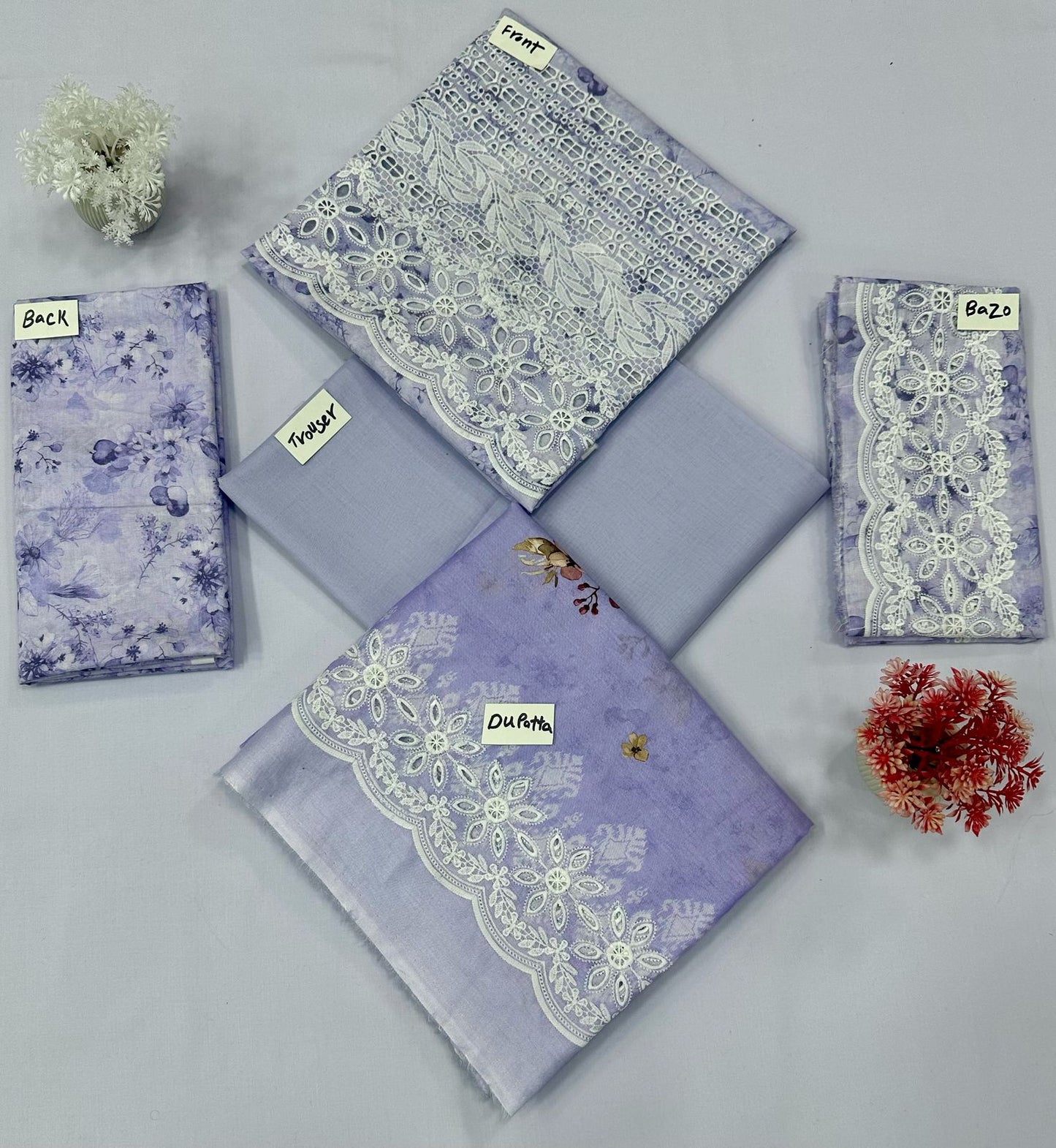 CHIKAN KARI 3 PIECE CUT WORK DUPATTA (Set -Pack Of 6 Suits ) Category B Market Boy