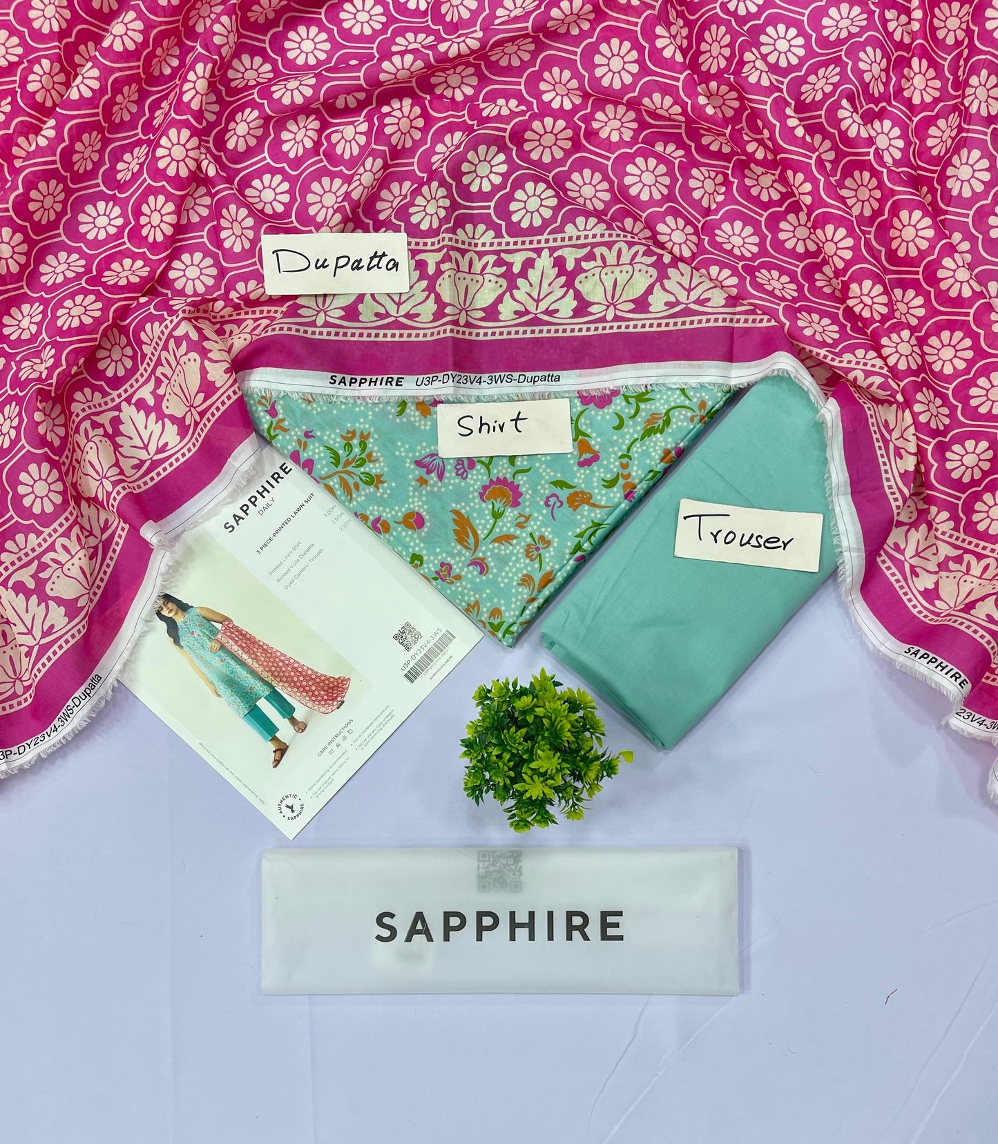 Sapphire 3 Piece Printed Lawn (Set -Pack Of 5 Suits )Category B Market Boy