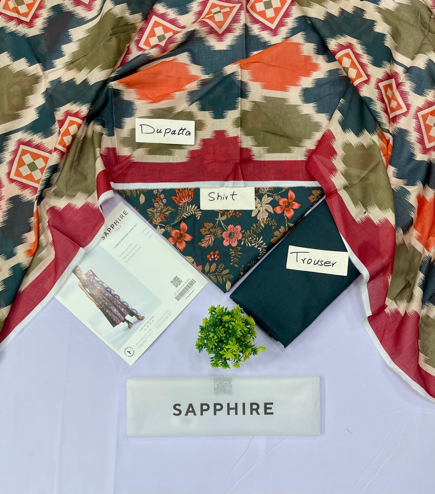 Sapphire 3 Piece Printed Lawn (Set -Pack Of 5 Suits )Category B Market Boy