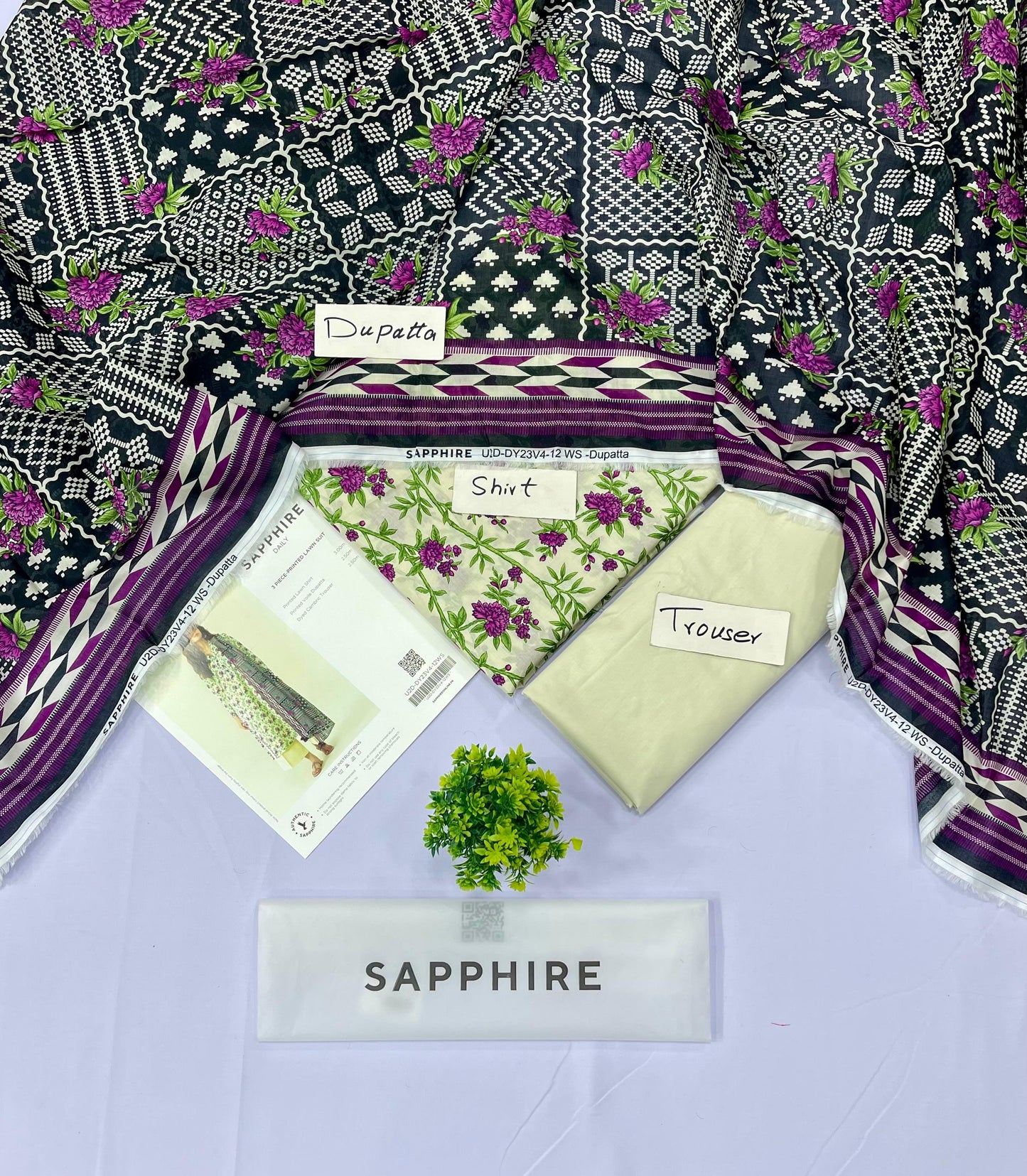 Sapphire 3 Piece Printed Lawn (Set -Pack Of 5 Suits )Category B Market Boy