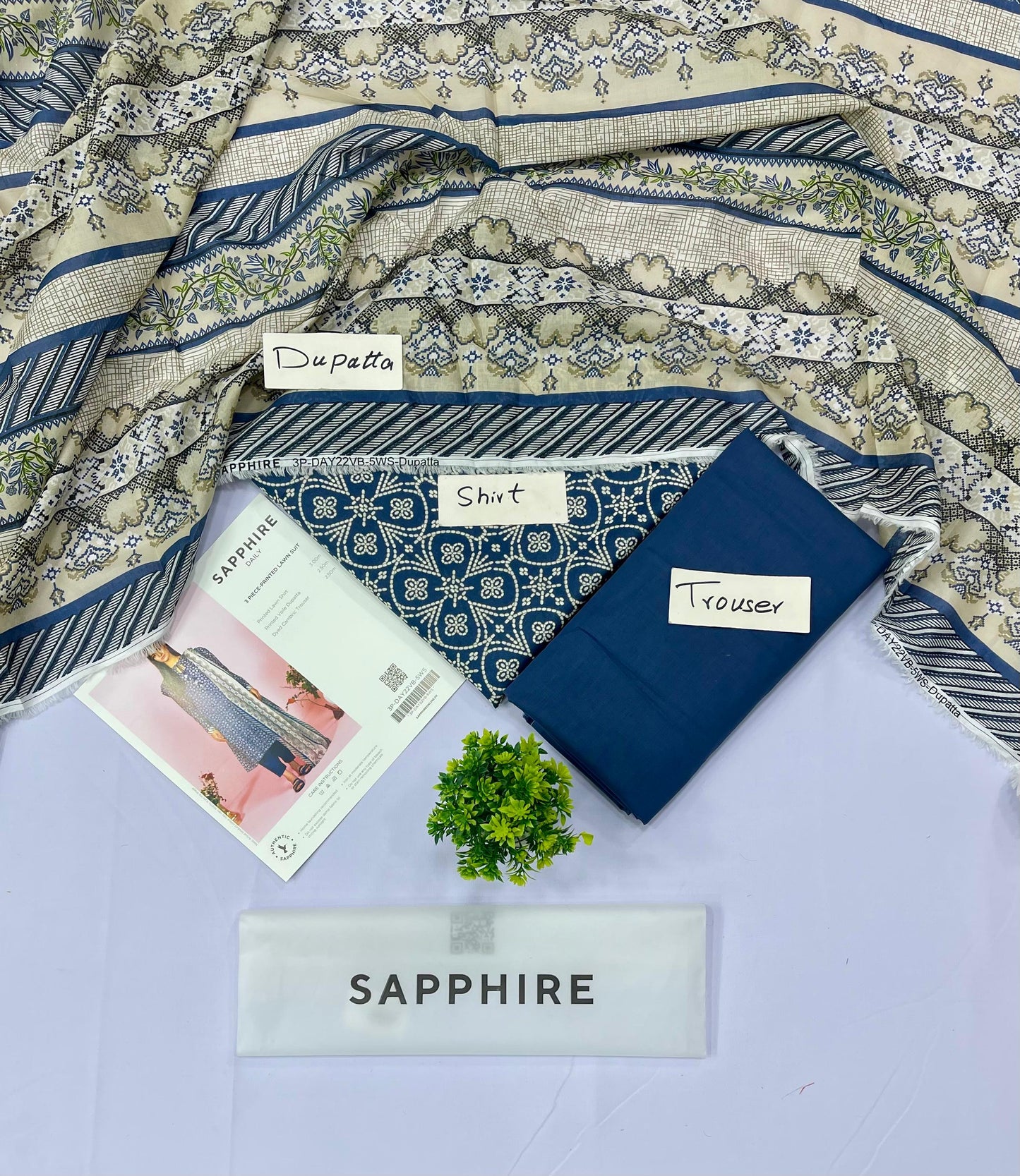 Sapphire 3 Piece Printed Lawn (Set -Pack Of 5 Suits )Category A Market Boy