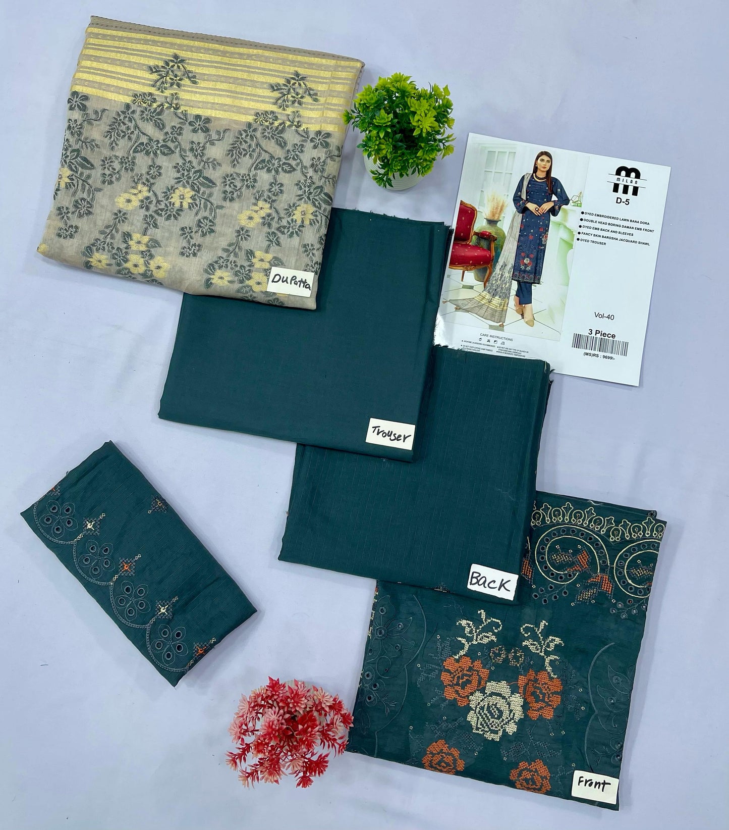 MILAN EMBROIDERED BANA DORA LAWN (Set -Pack Of 8 Suits )Category A Market Boy