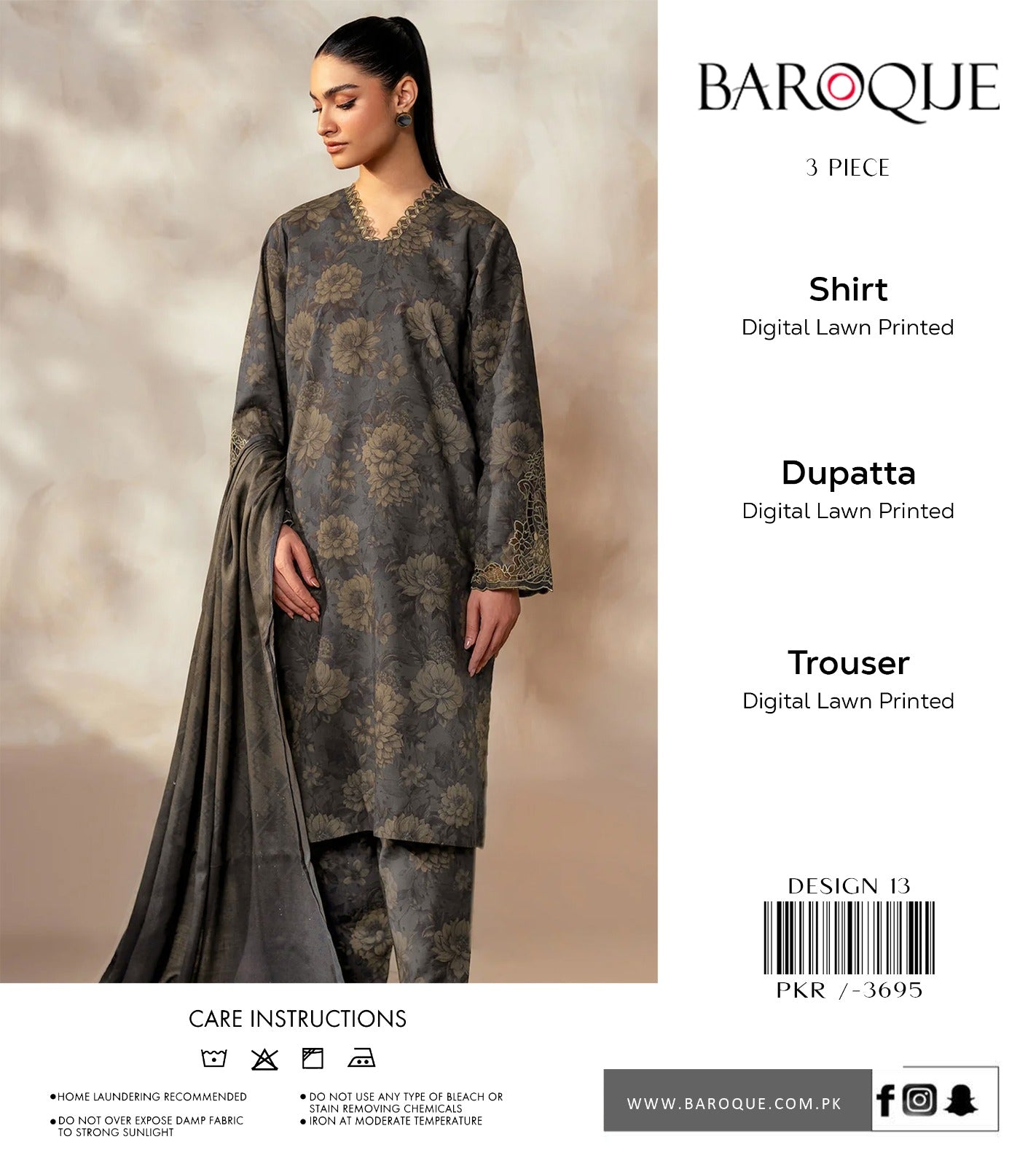 BAROQUE 3-PC DIGITAL LAWN (Set -Pack Of 7 Suits ) Category B Market Boy