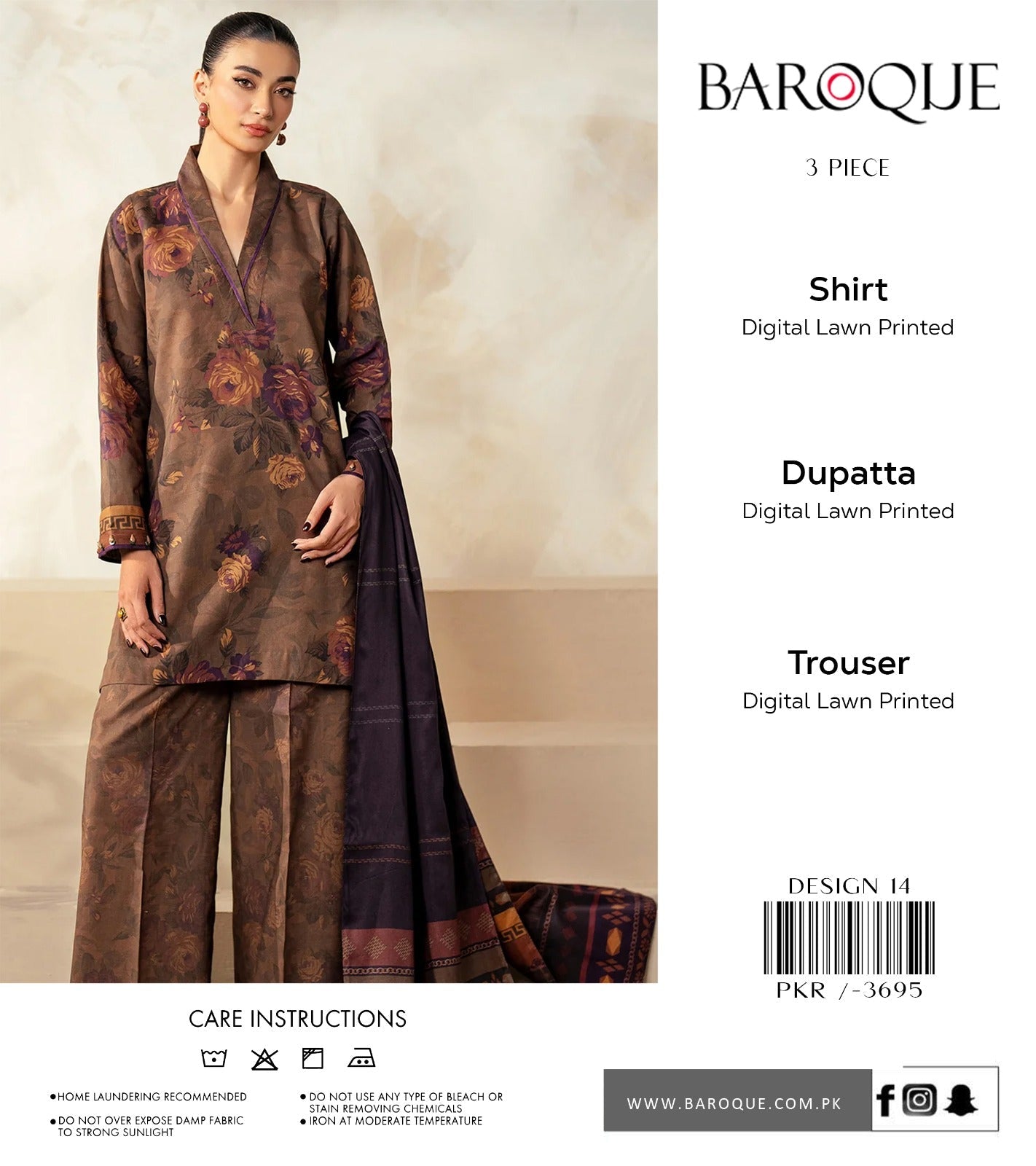 BAROQUE 3-PC DIGITAL LAWN (Set -Pack Of 4 Suits ) MIX Market Boy