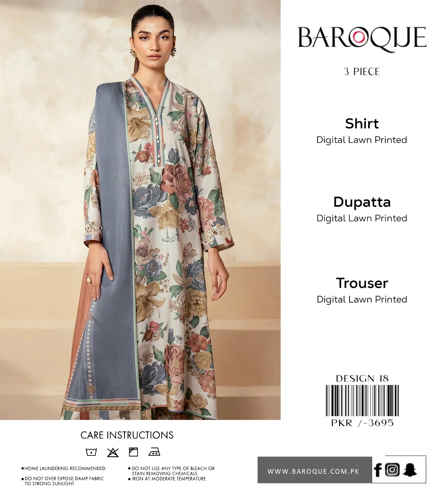 BAROQUE 3-PC DIGITAL LAWN (Set -Pack Of 7 Suits ) Category A Market Boy
