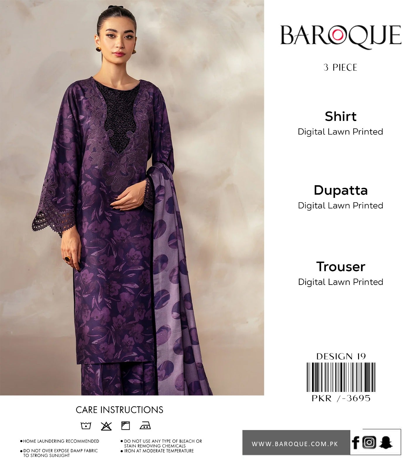 BAROQUE 3-PC DIGITAL LAWN (Set -Pack Of 7 Suits ) Category A Market Boy