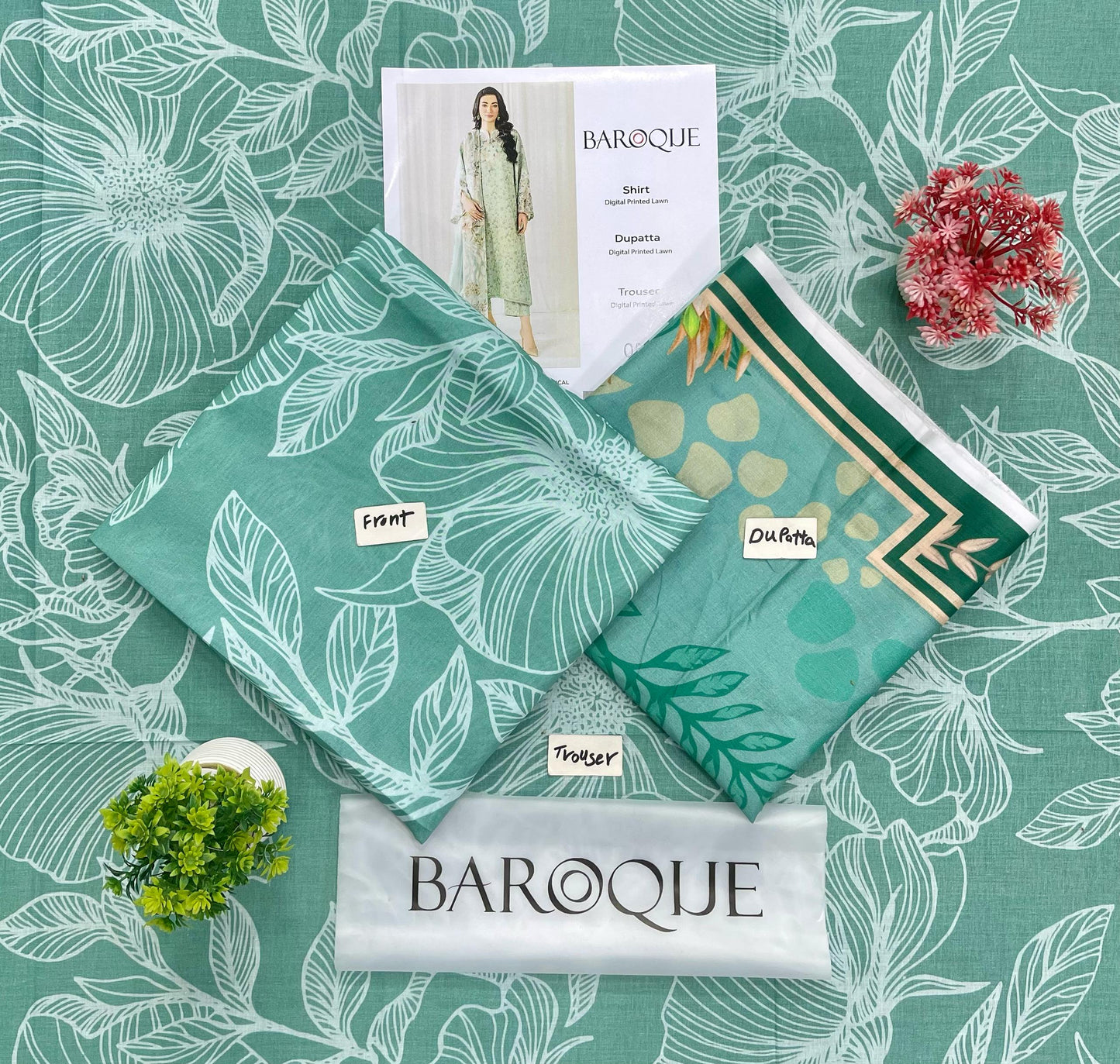 Baroque Lawn 3-PC Digital Print All Over(Set -Pack Of 5 Suits )Category B Market Boy
