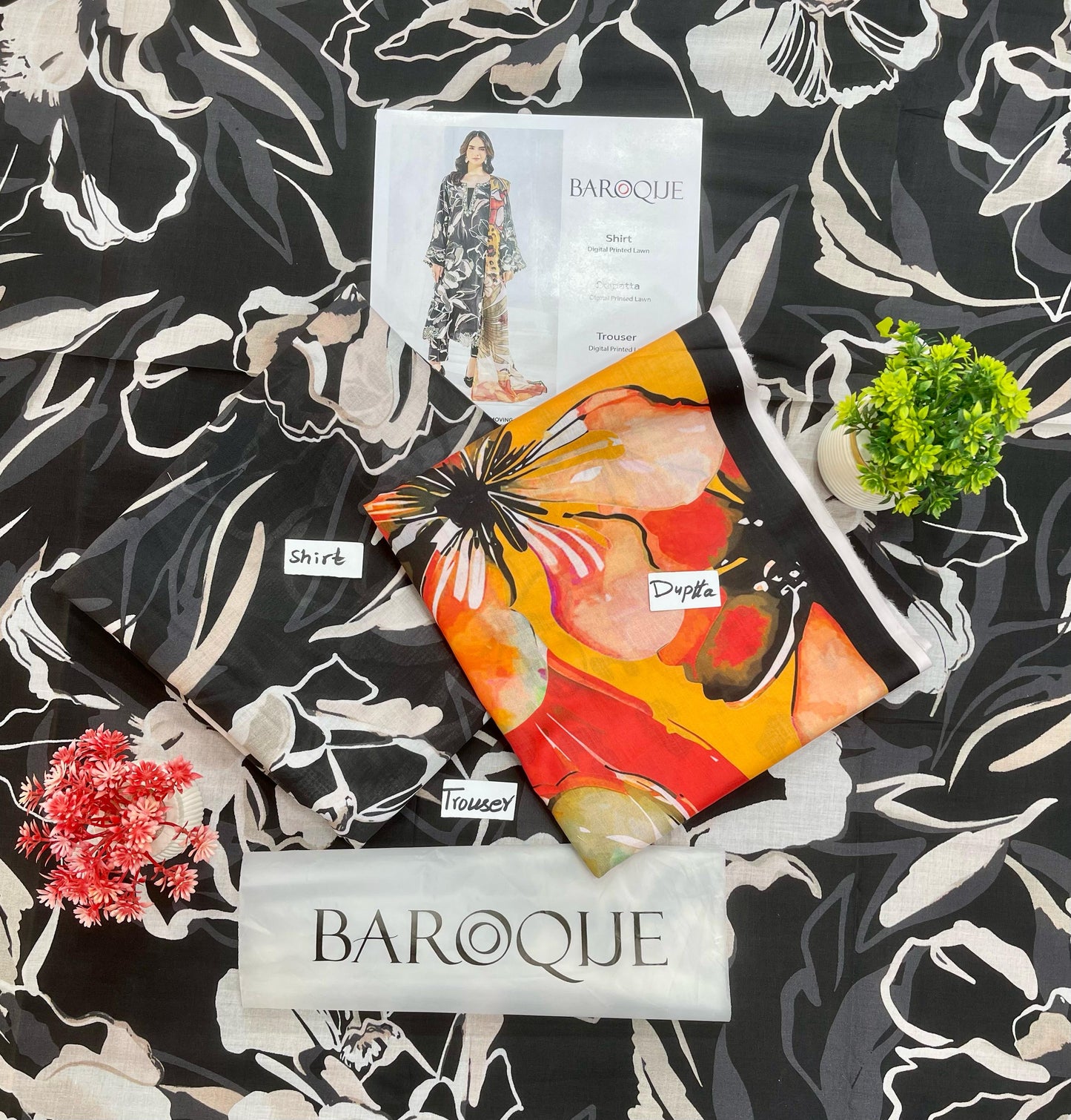Baroque Lawn 3-PC Digital Print All Over(Set -Pack Of 5 Suits )Category A Market Boy