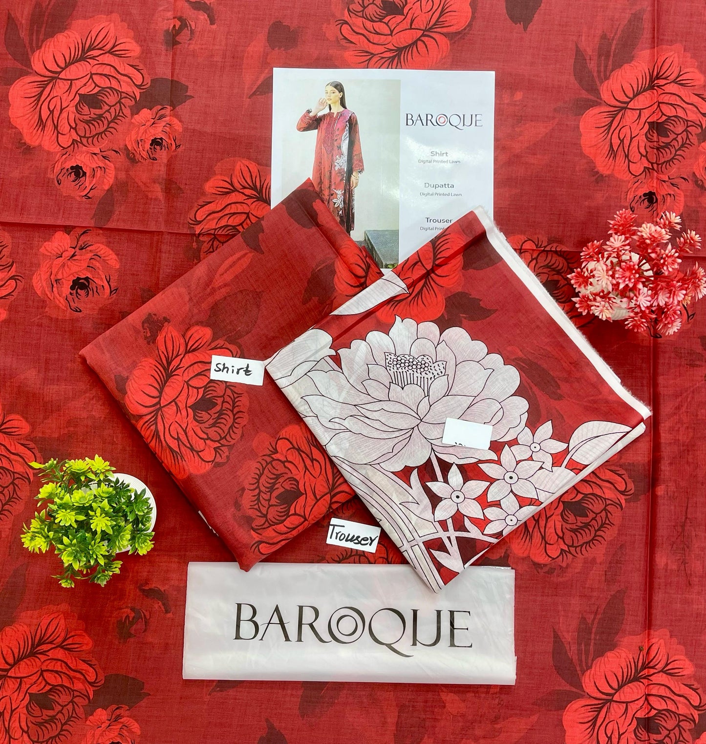 Baroque Lawn 3-PC Digital Print All Over(Set -Pack Of 5 Suits )Category A Market Boy