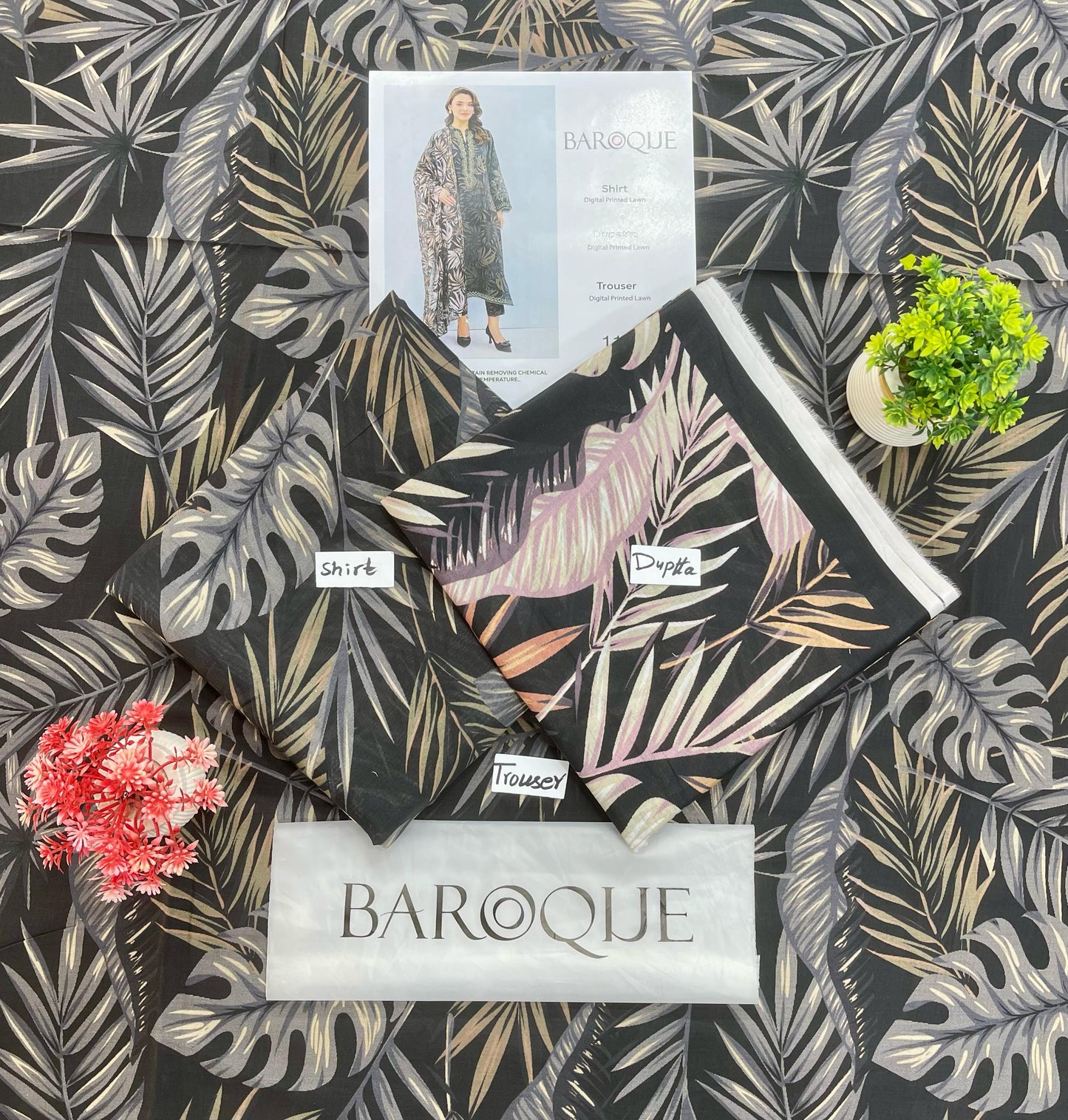 Baroque Lawn 3-PC Digital Print All Over(Set -Pack Of 5 Suits )Category B Market Boy
