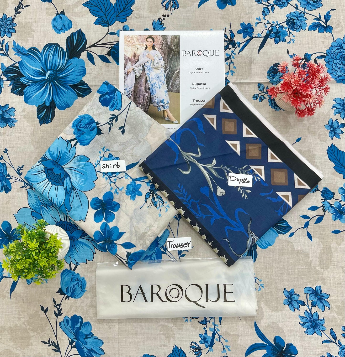 Baroque Lawn 3-PC Digital Print All Over(Set -Pack Of 5 Suits )Category B Market Boy