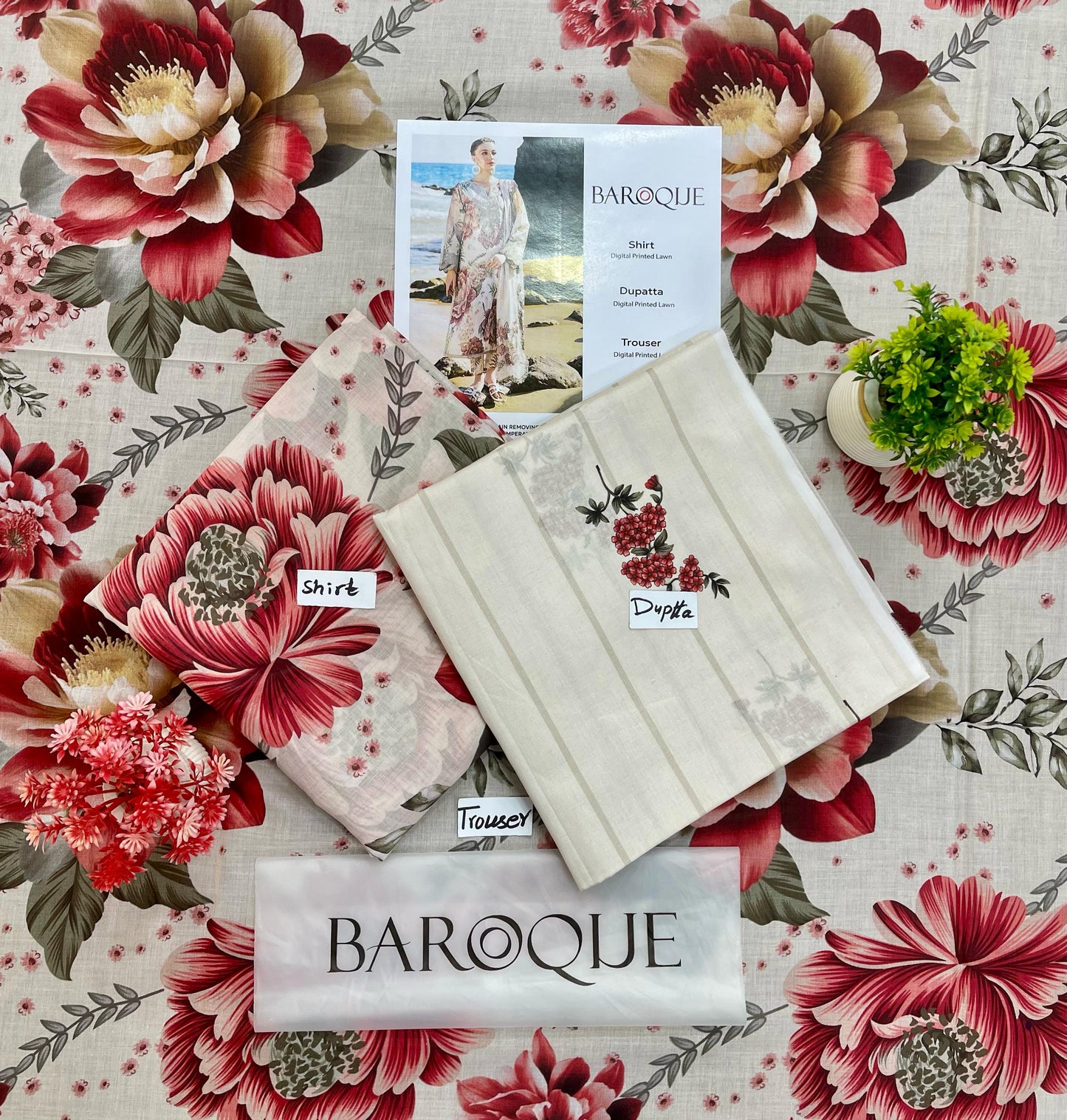 Baroque Lawn 3-PC Digital Print All Over(Set -Pack Of 5 Suits )Category A Market Boy