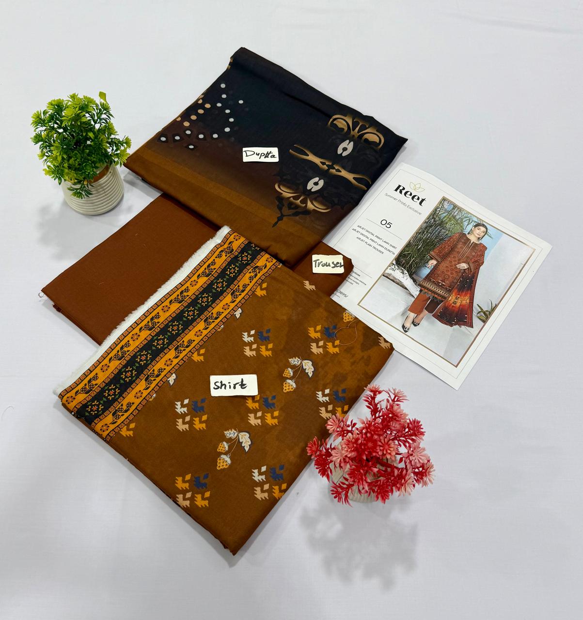 Original Brand Reet 3pc Lawn 5 Suits A