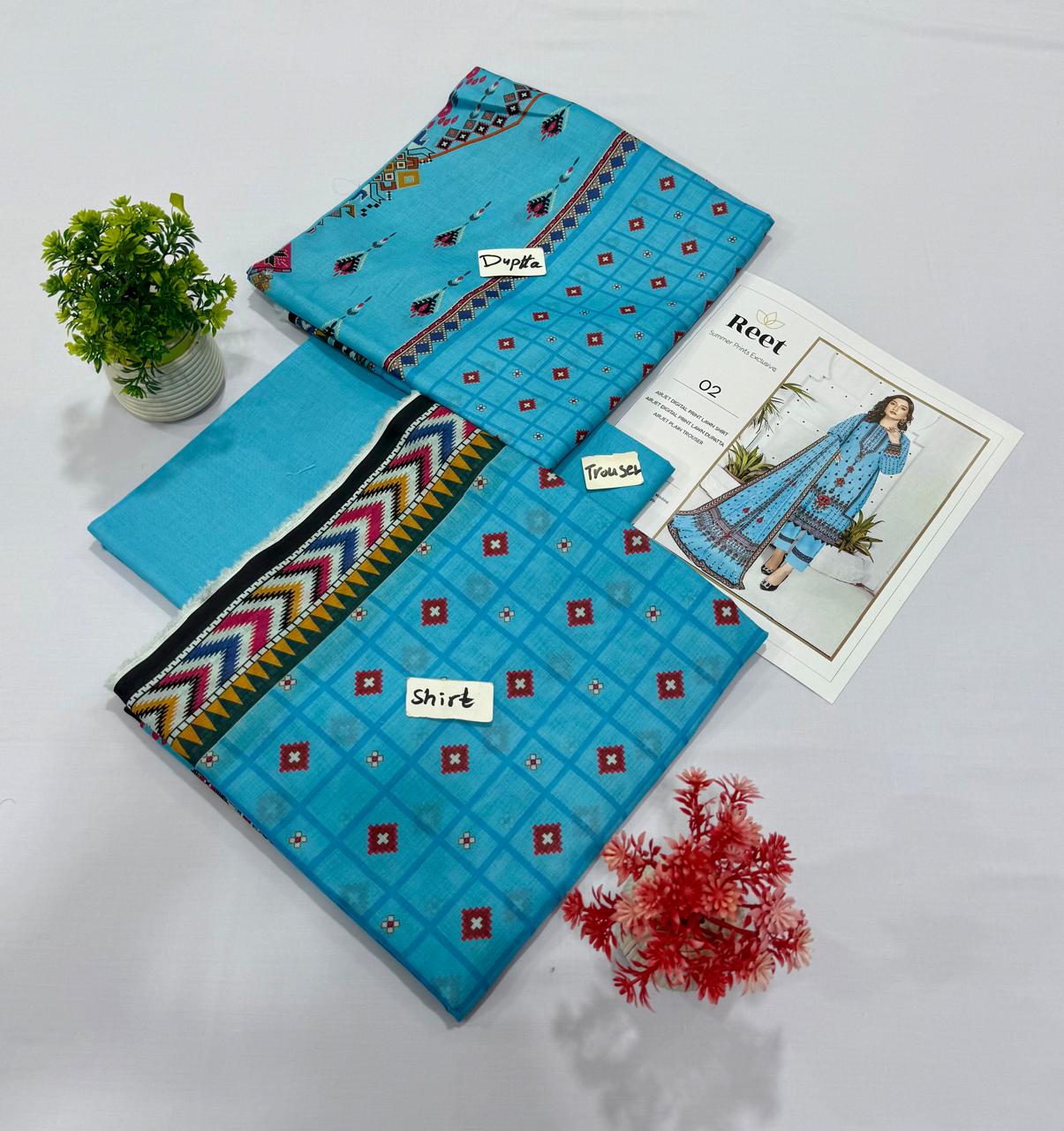 Original Brand Reet 3pc Lawn 5 Suits A