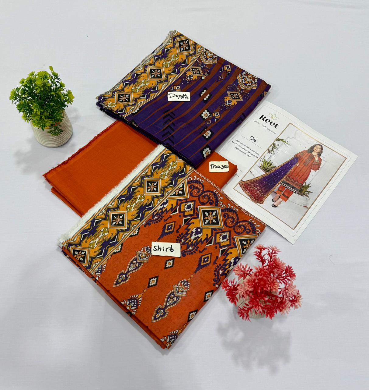 Original Brand Reet 3pc Lawn 10 Suits