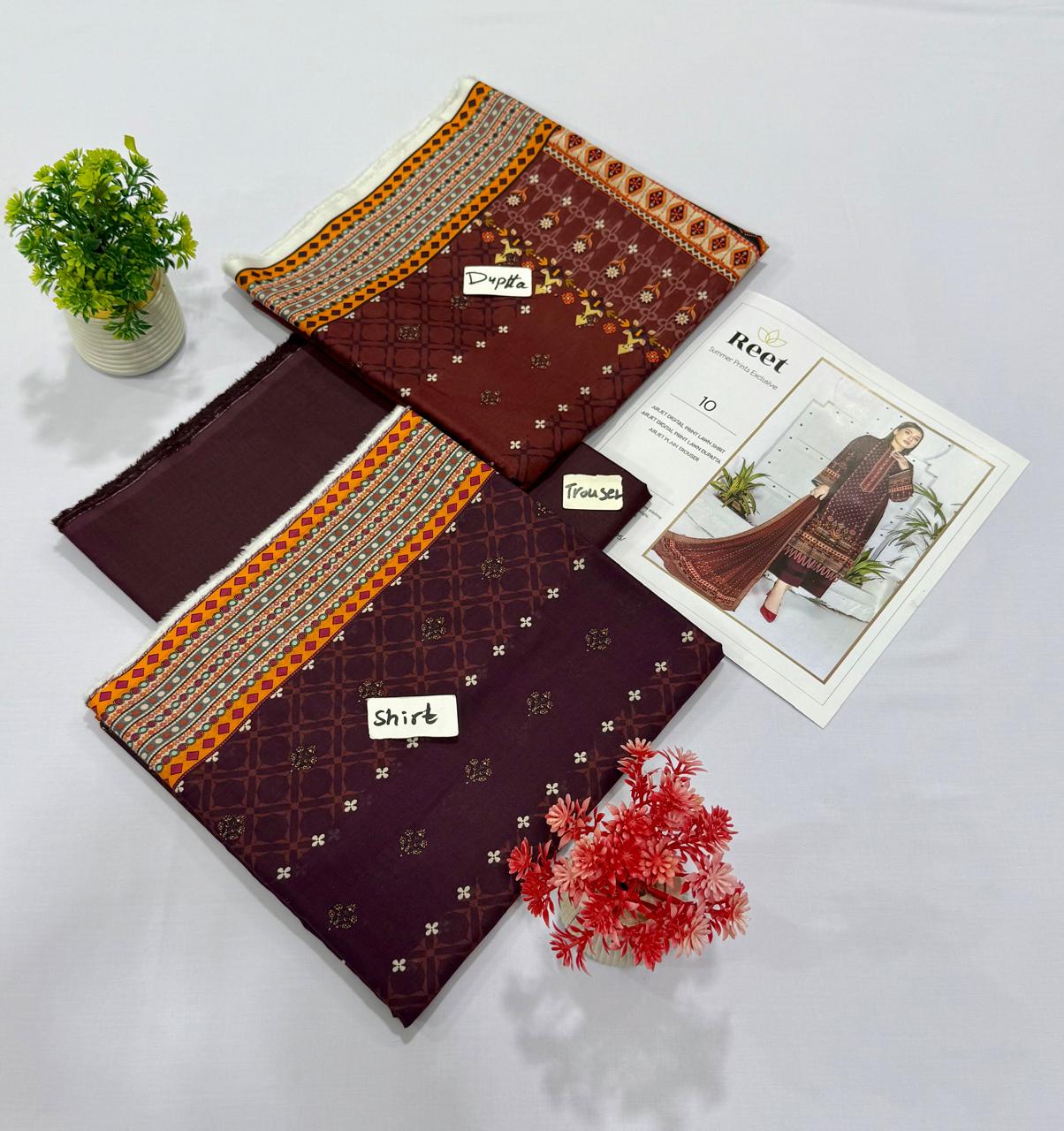 Original Brand Reet 3pc Lawn 5 Suits A