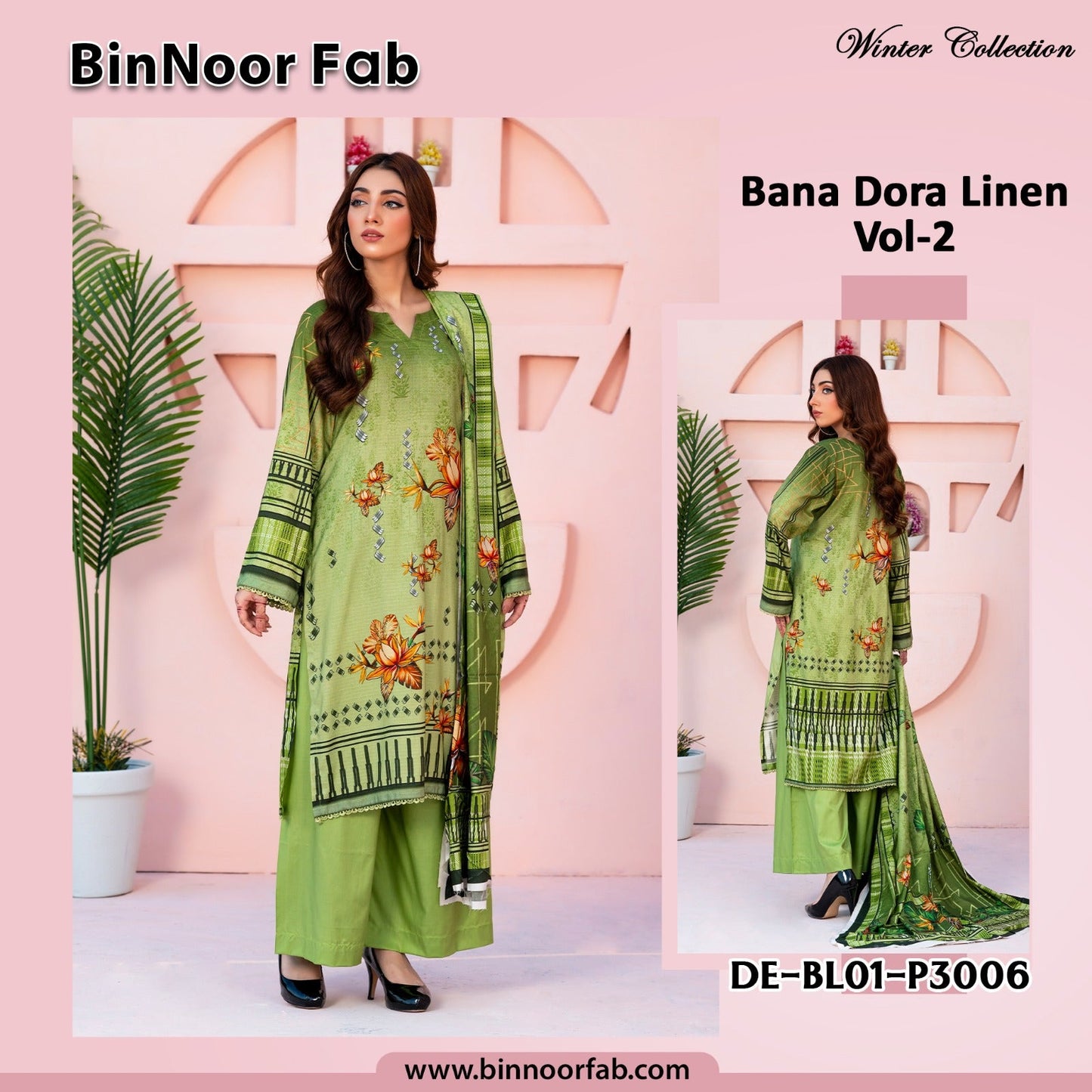 Bin Noor 3 Pc Linen Bana Dora Digital Print 10 Suits