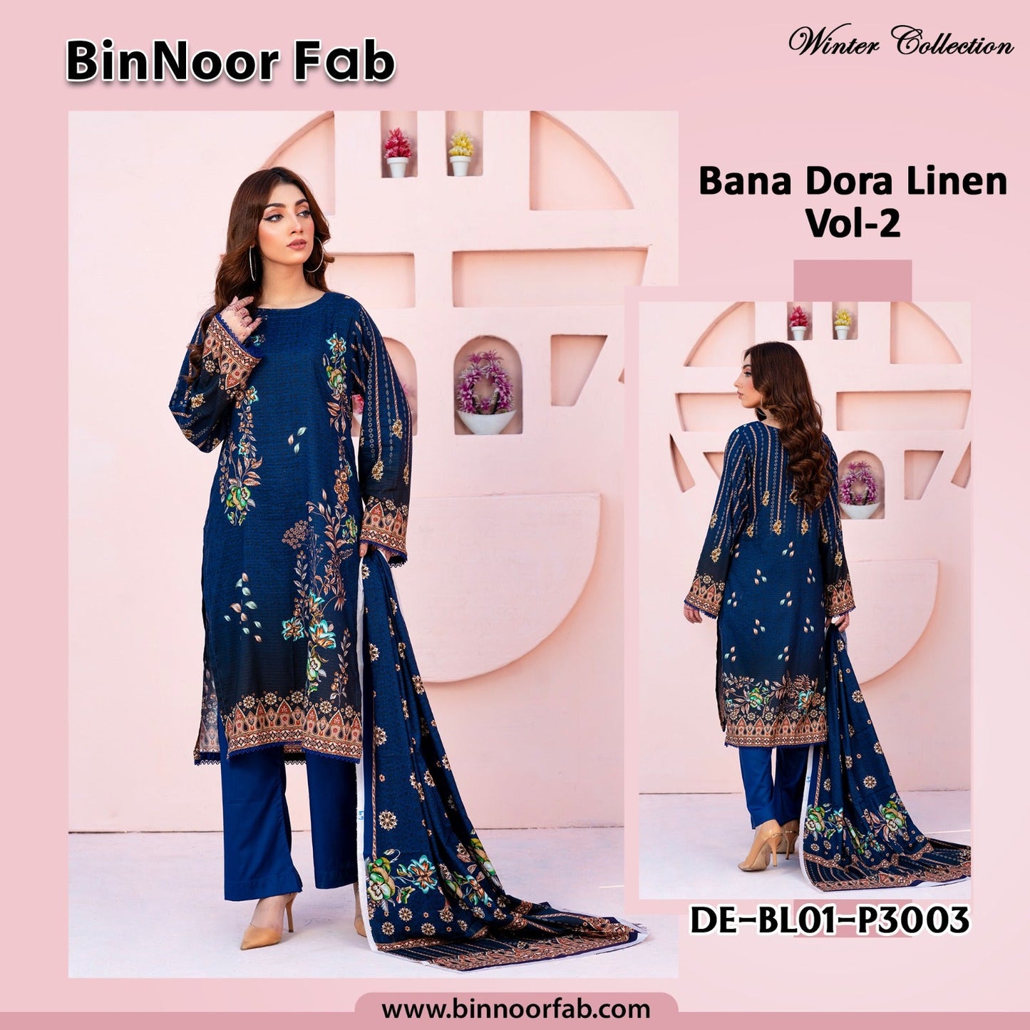 Bin Noor 3 Pc Linen Bana Dora Digital Print 5 Suits A