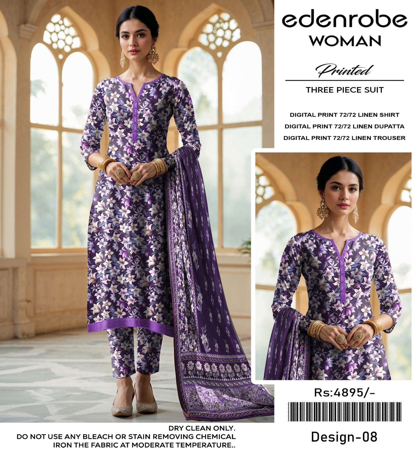 EDENROBE DIGITAL PRINT 72/72 LINEN SUITS 6 A