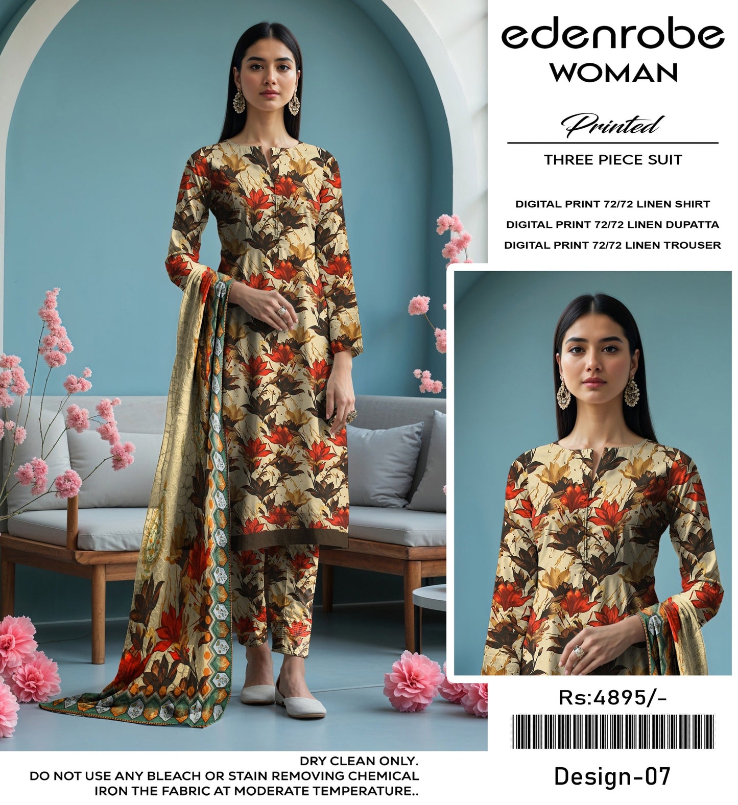 EDENROBE DIGITAL PRINT 72/72 LINEN SUITS 6 B
