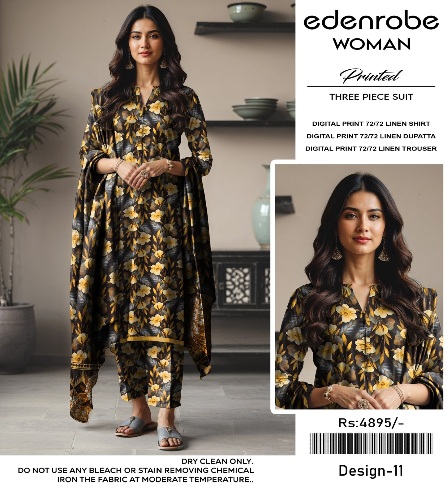 EDENROBE DIGITAL PRINT 72/72 LINEN SUITS 6 A