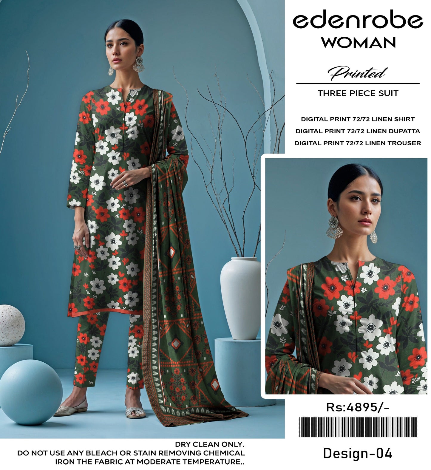 EDENROBE DIGITAL PRINT 72/72 LINEN SUITS 6 B